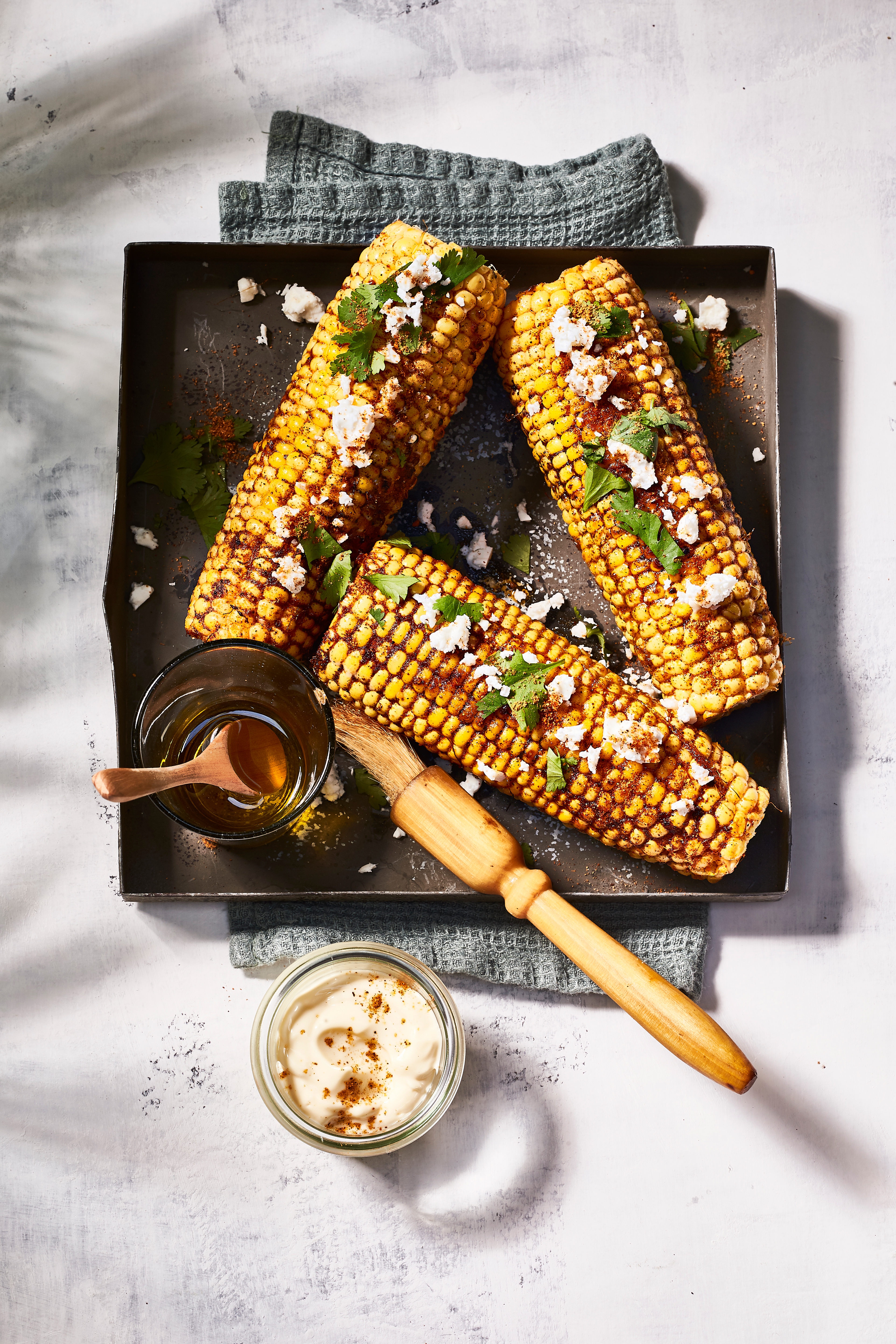 Maiskolven met tacokruiden en feta