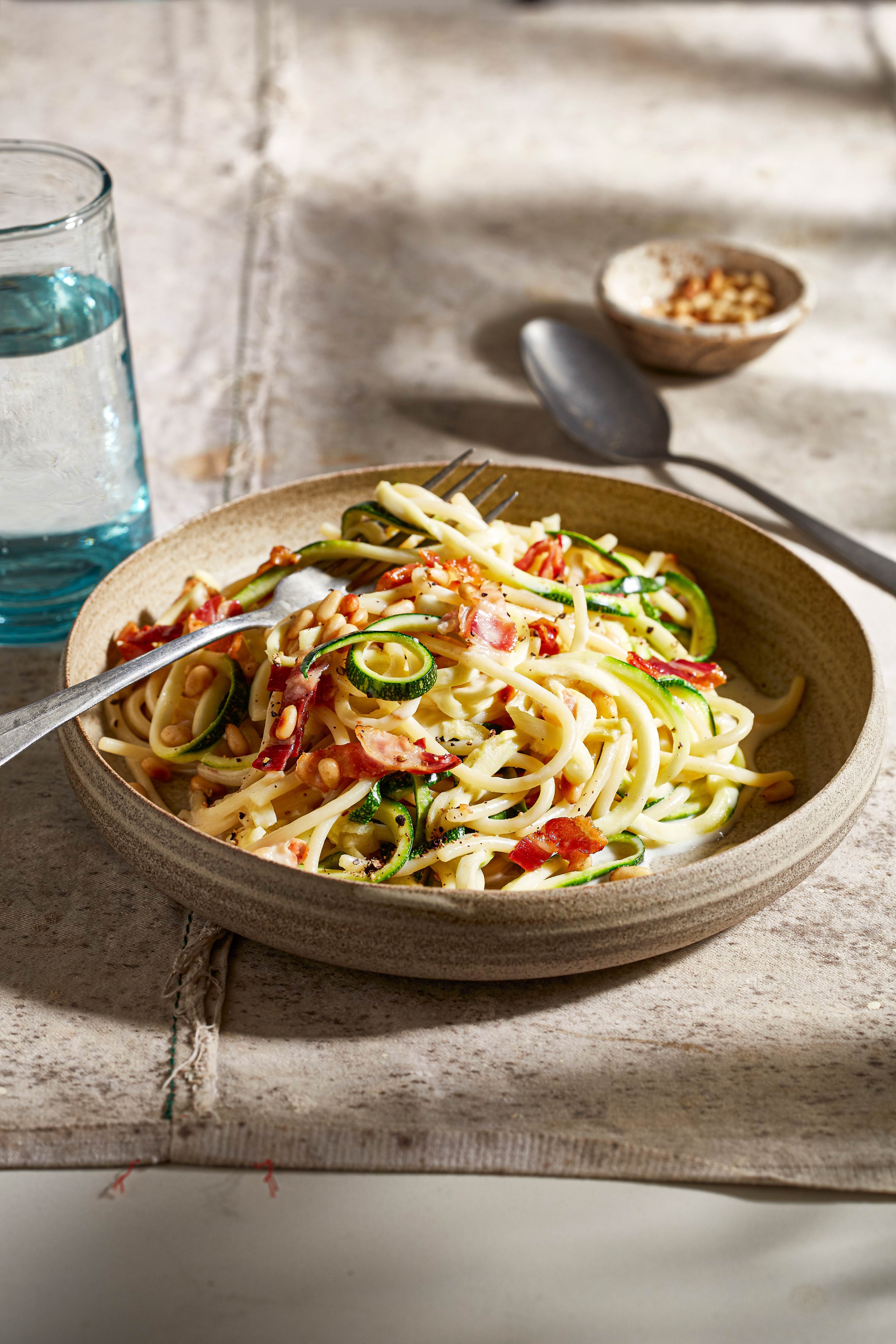 Spaghetti met romige gorgonzolasaus en courgette