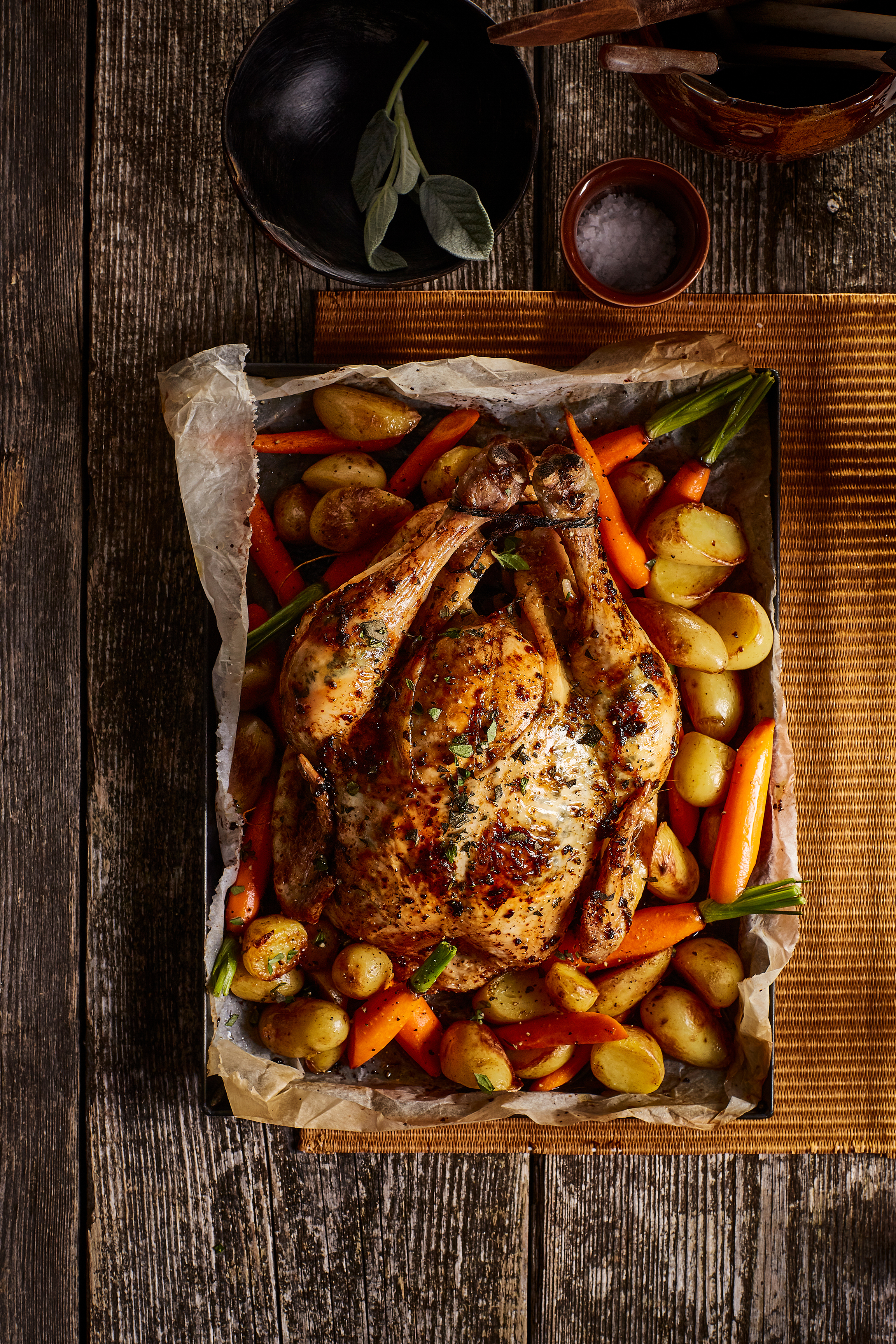 Krokante kip met salieboter