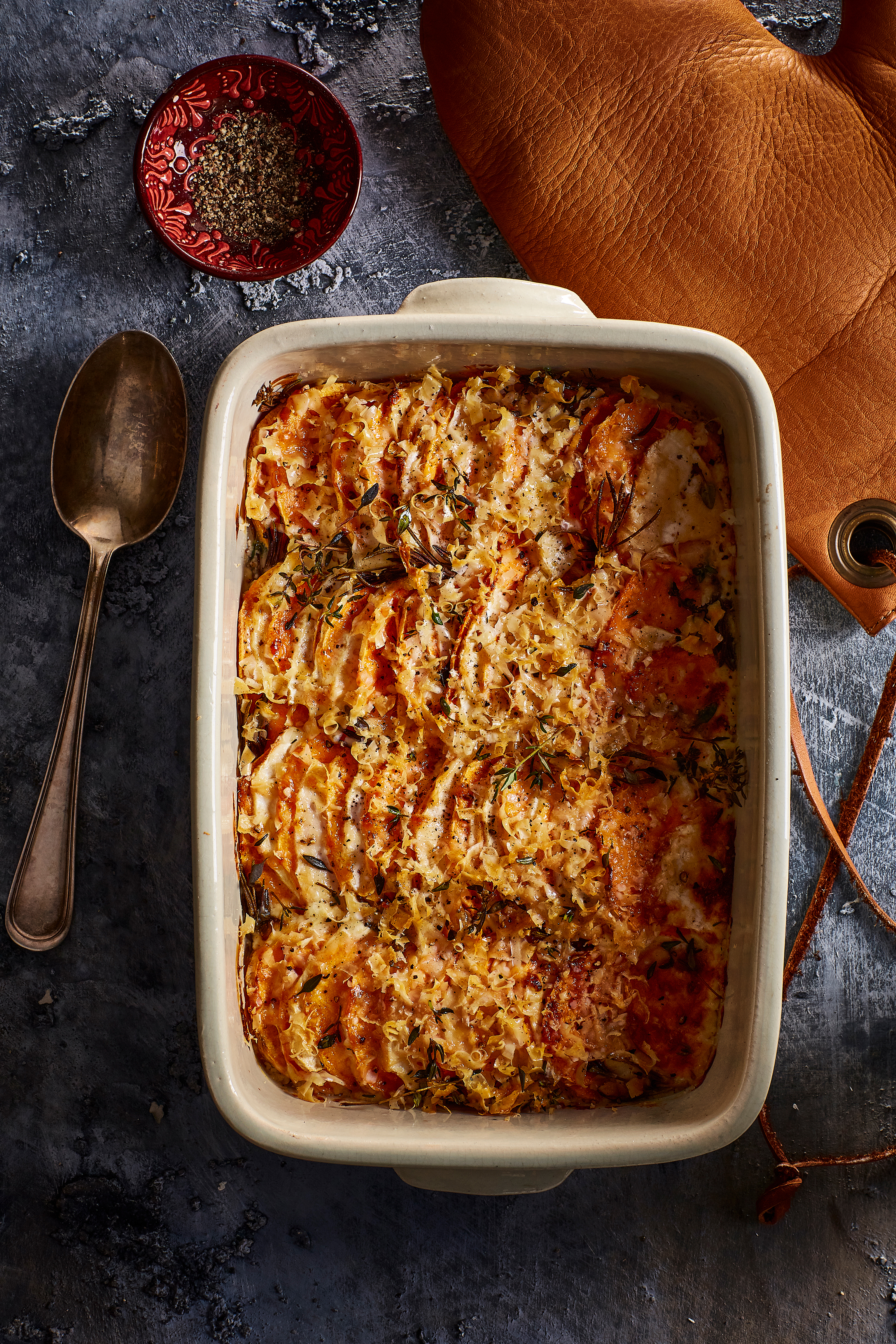 Gratin van zoete aardappel en knolselderij