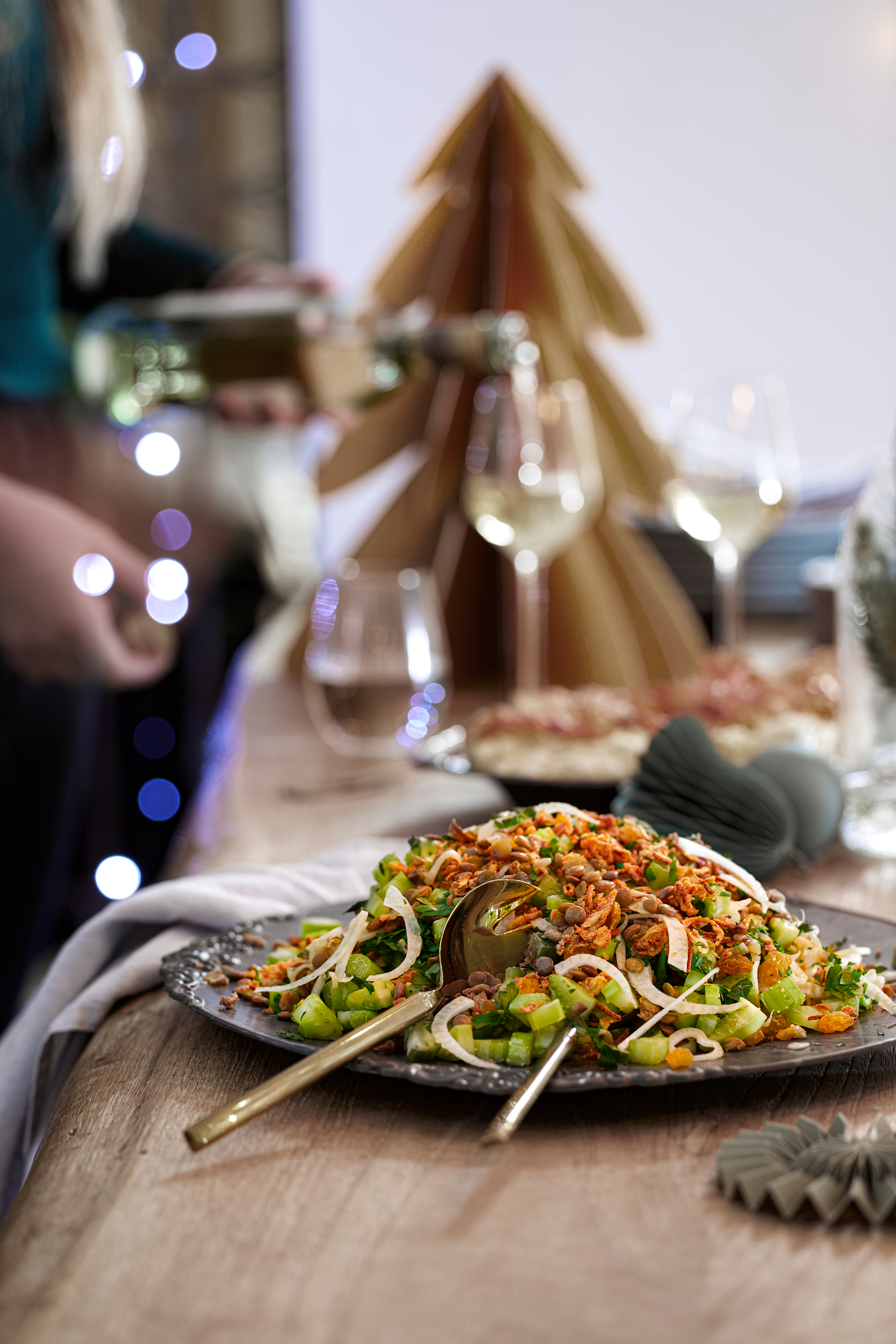 Lauwwarme linzensalade met mosterddressing