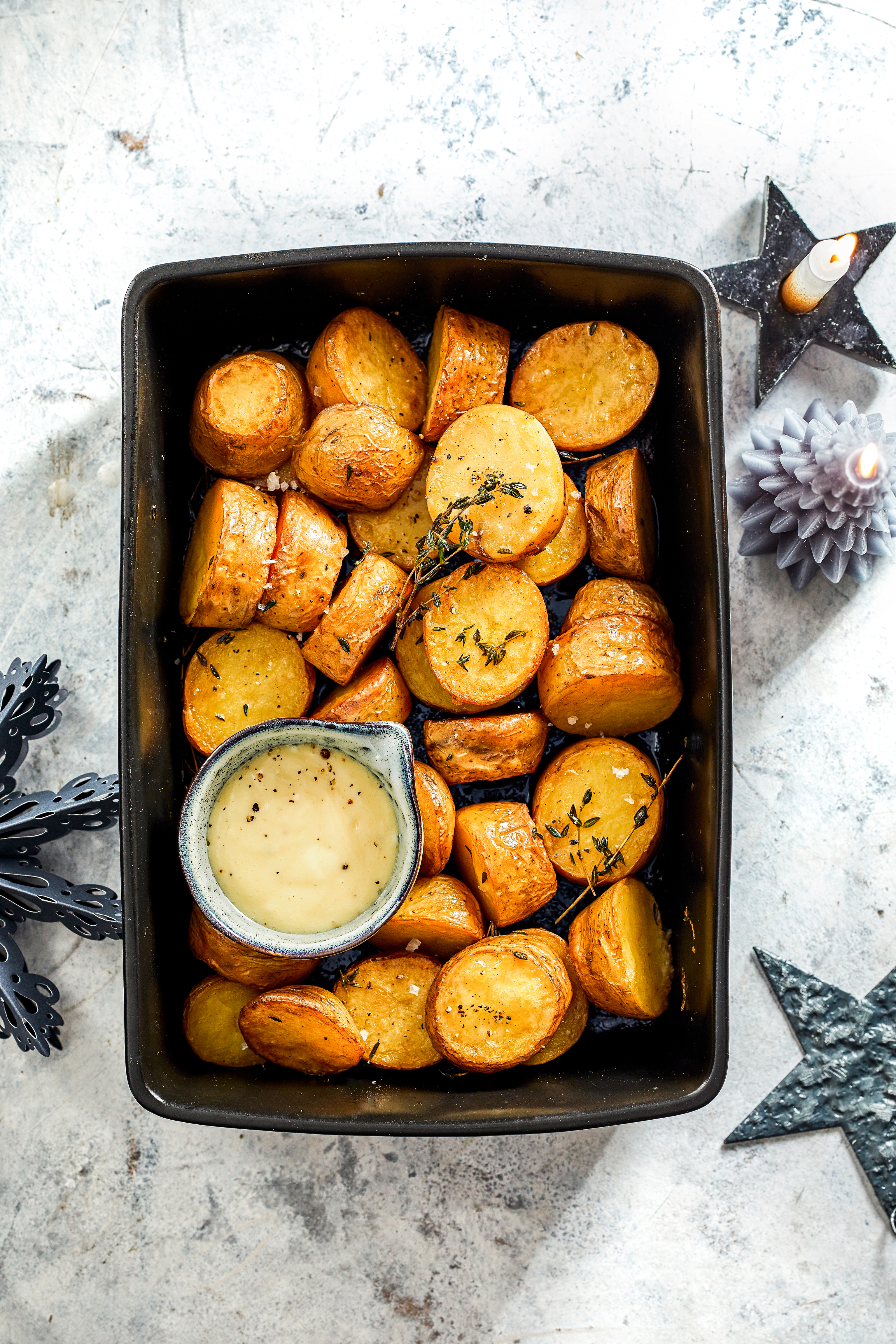 Fondant-aardappeltjes met truffelmayonaise