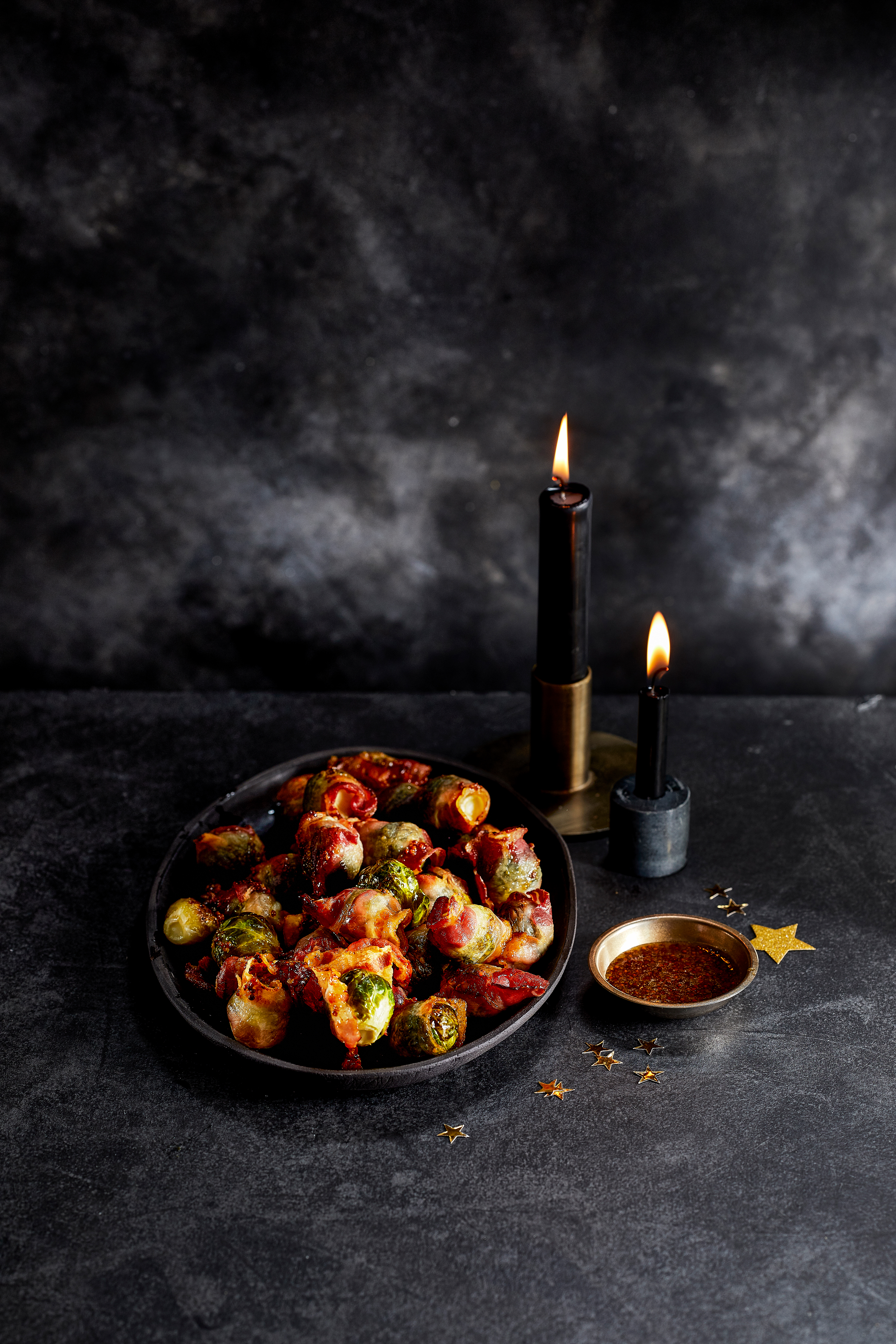 Geroosterde honing-bacon-spruitjes