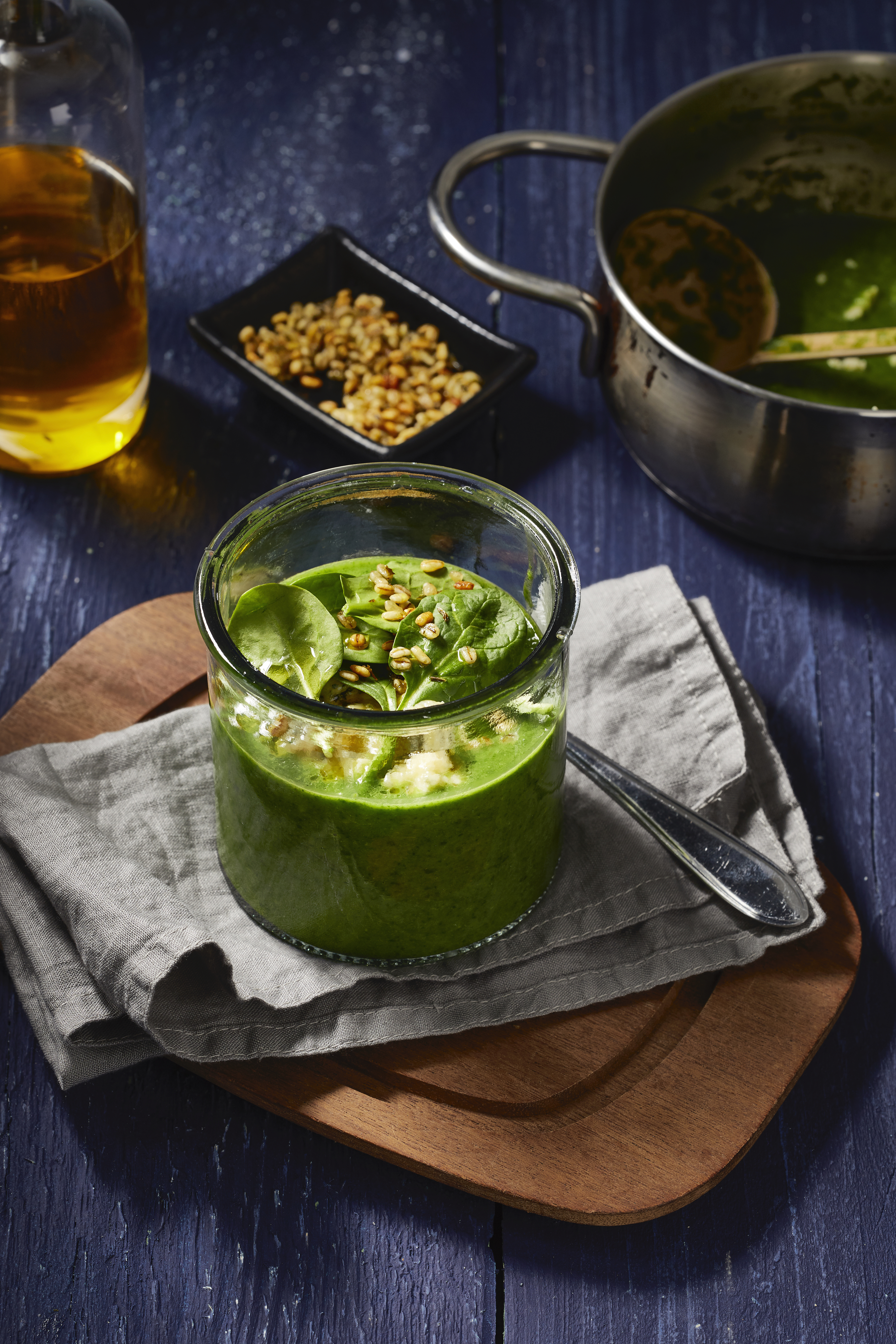 Chunky spinaziesoep met blauwe kaas