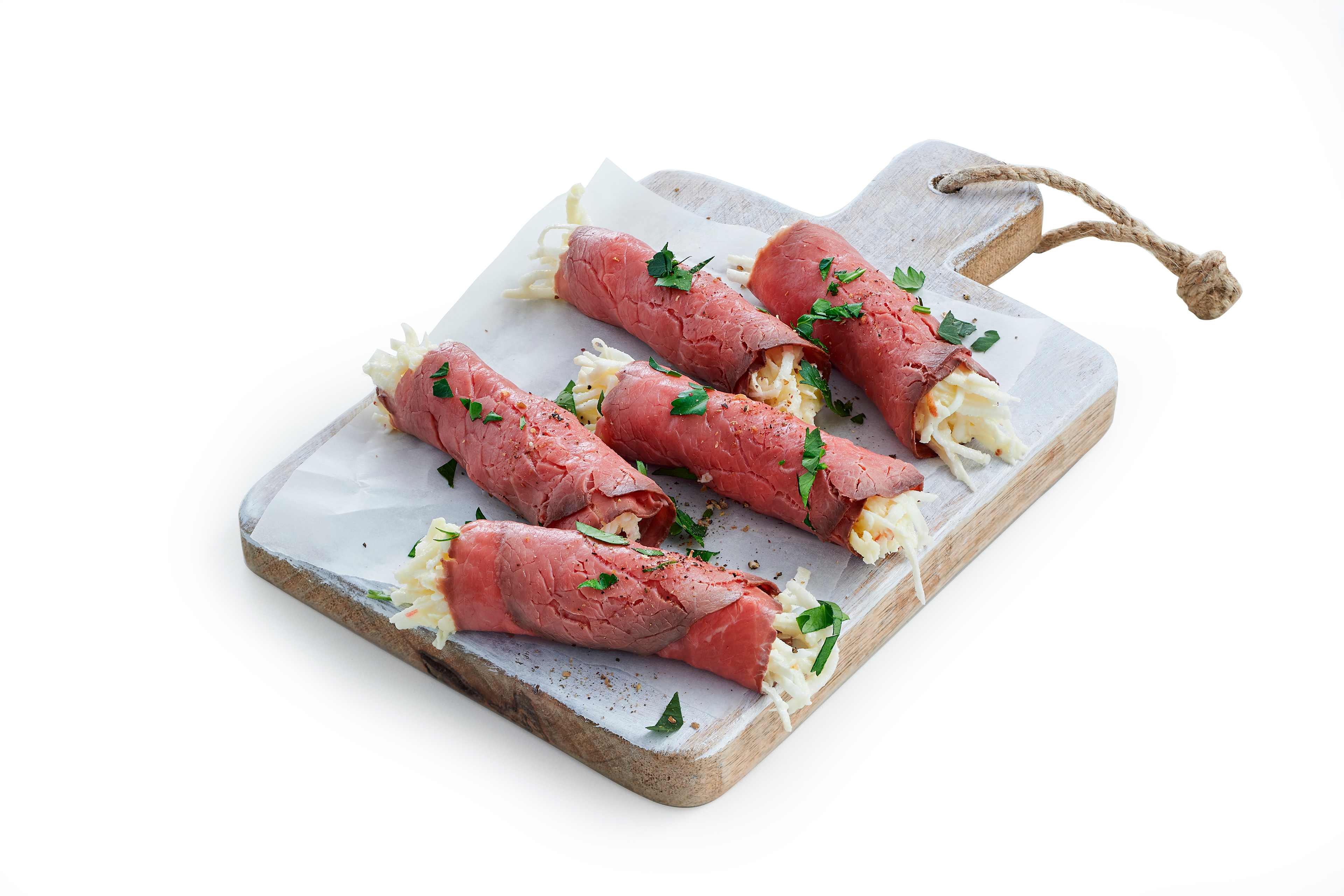 Rosbiefrolletjes met selderijsalade