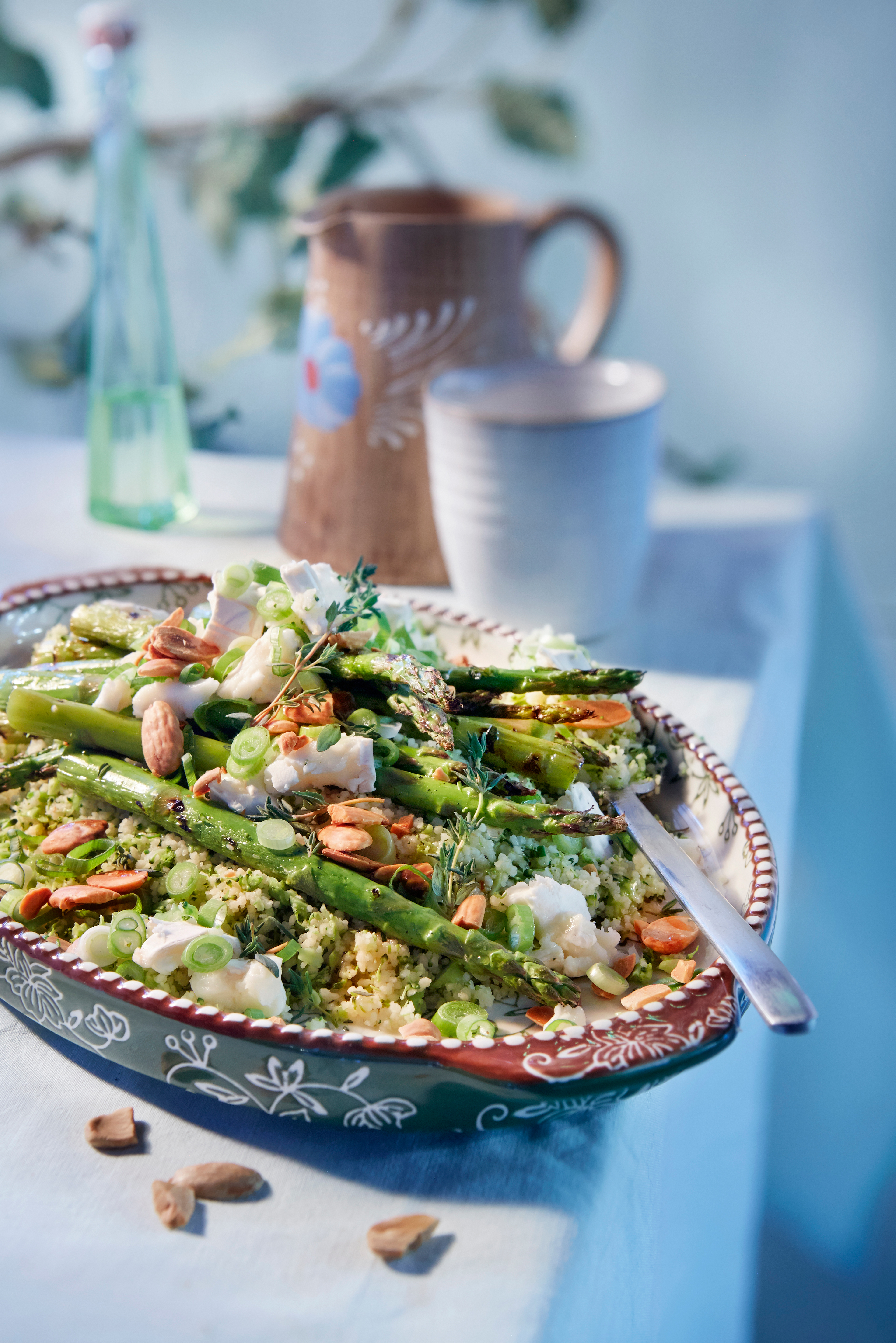 Couscous met broccoli, geroosterde asperges en geitenkaas