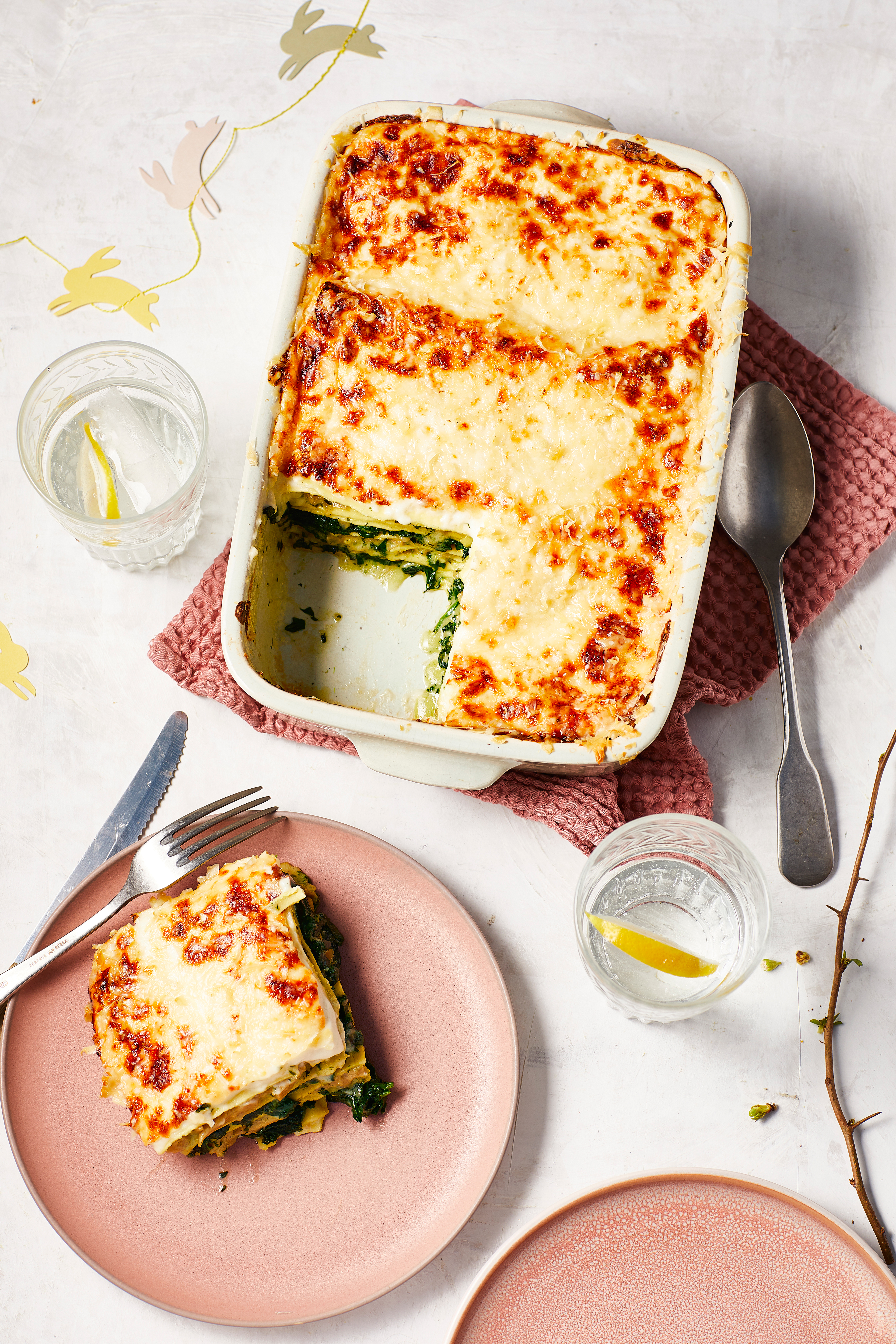 Lasagne met spinazie en romige pestosaus