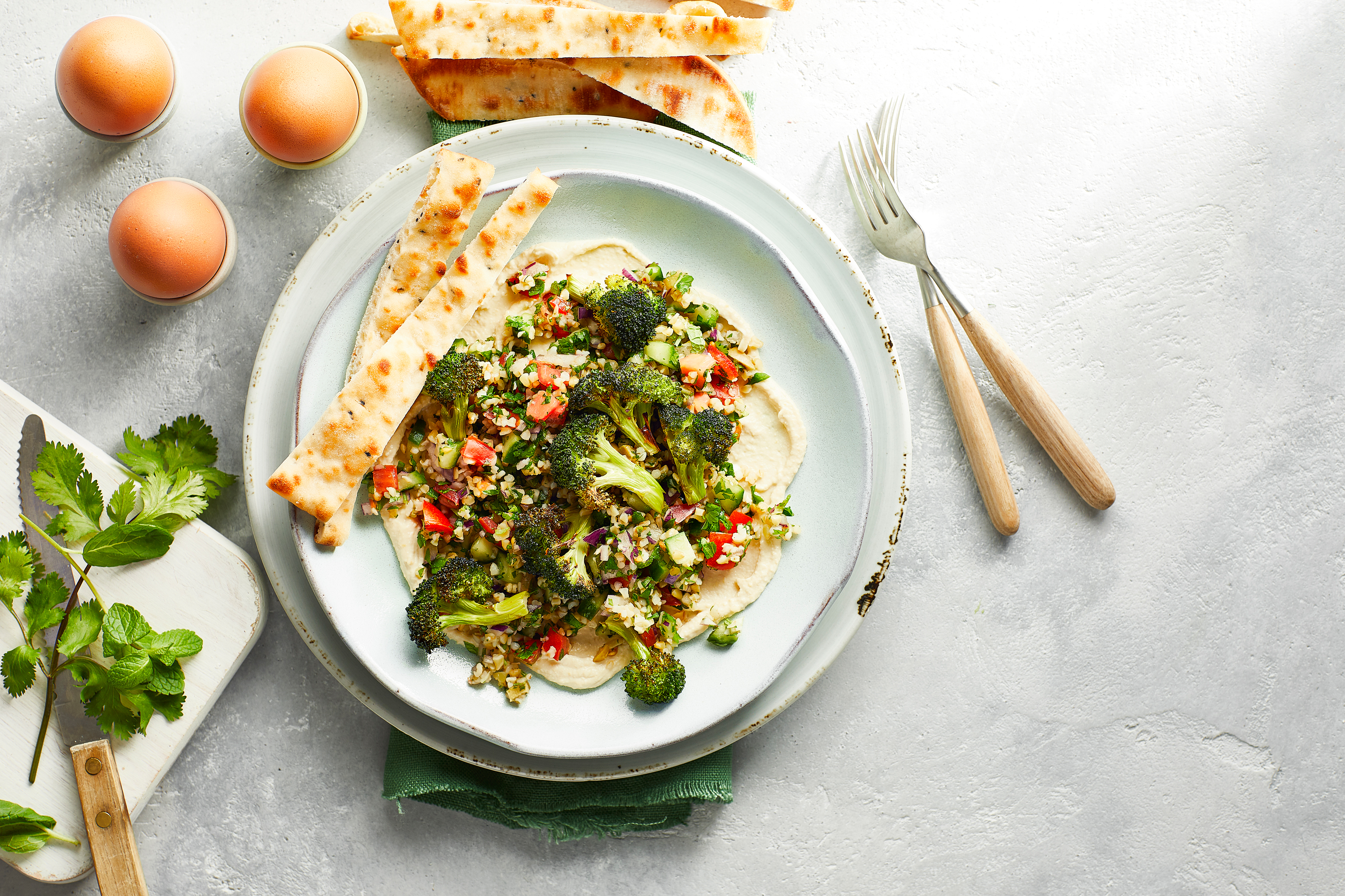 Geroosterde broccoli met tabouleh