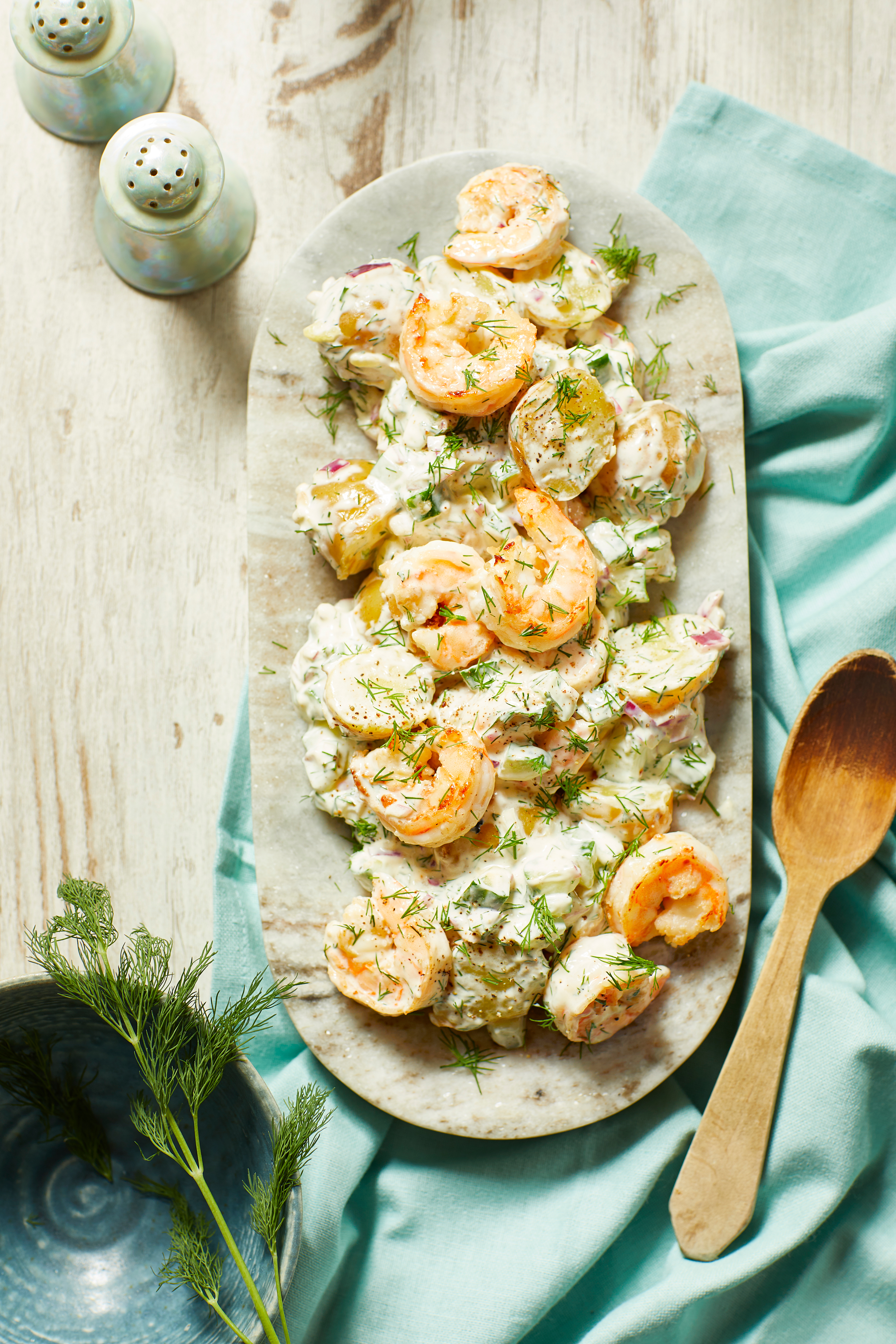 Garnalensalade met krieltjes en komkommer