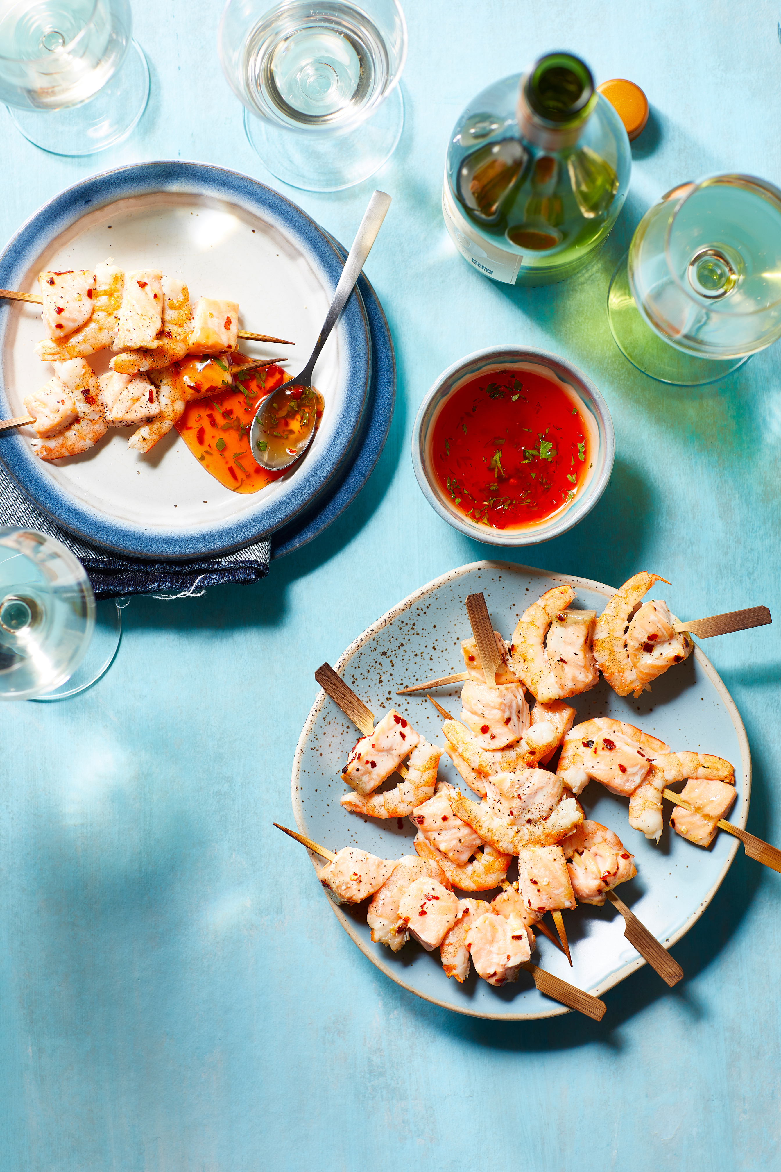 Zalm-garnalenspiesjes