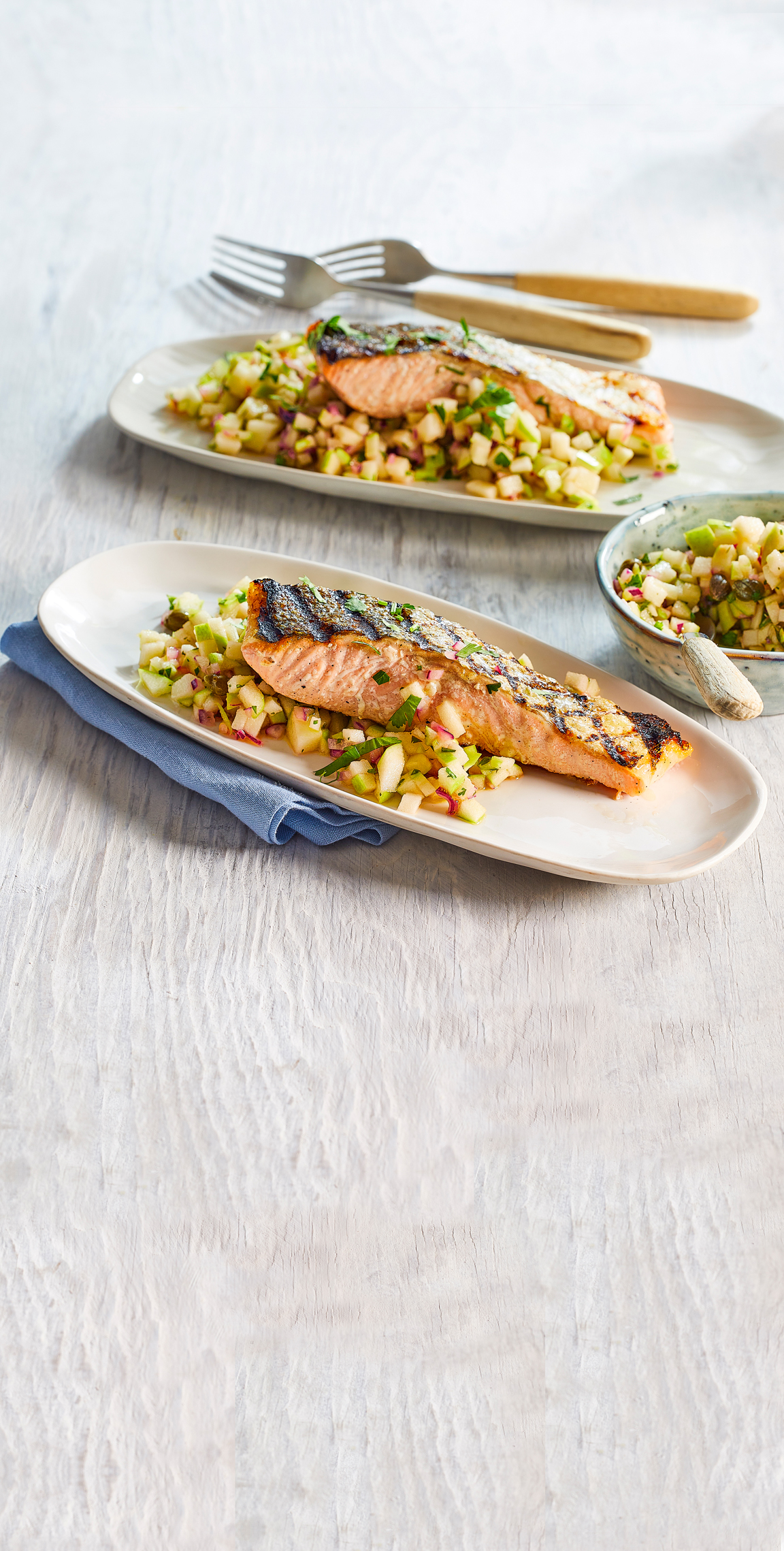 Gegrilde zalm met frisse appelsalsa