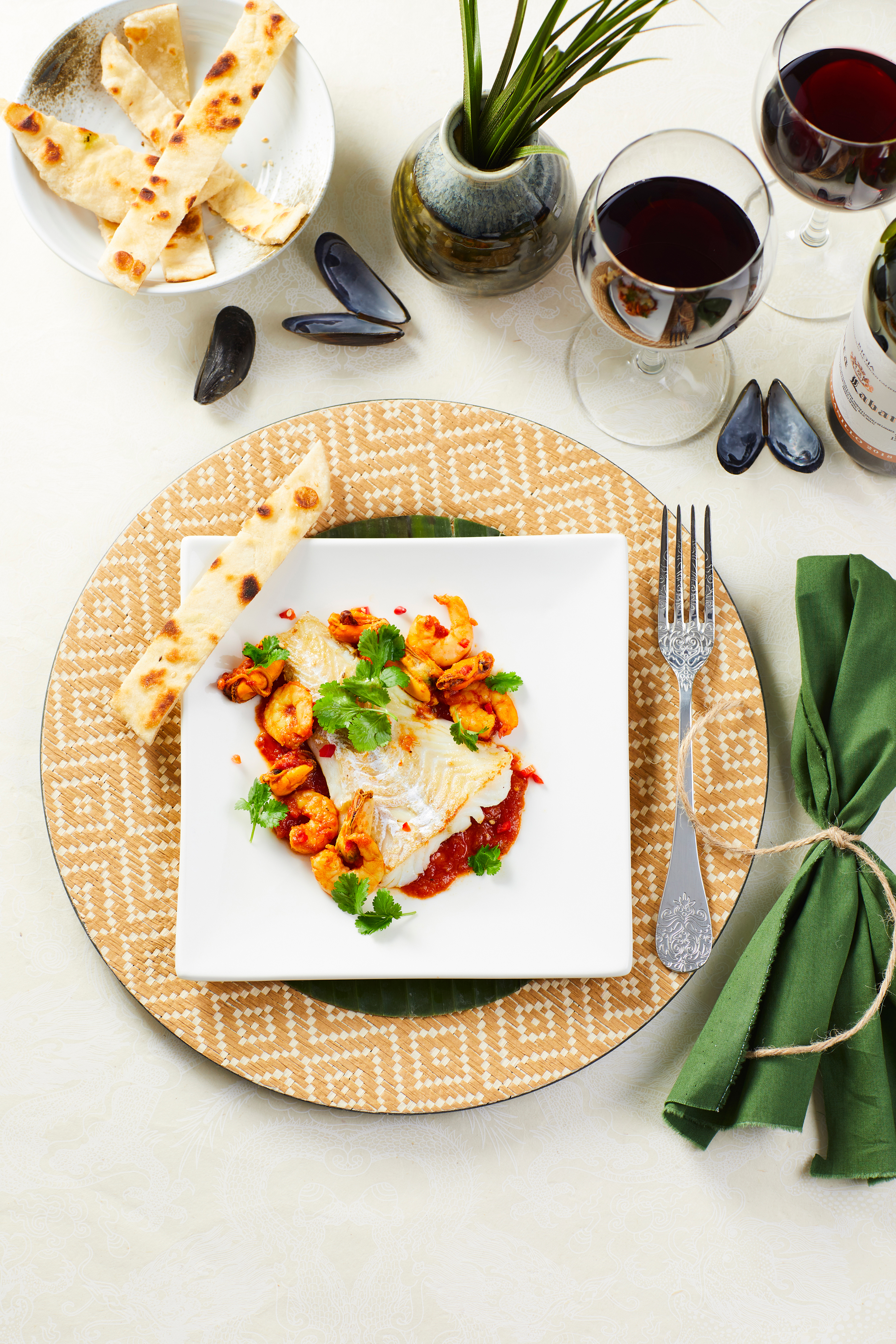 Zeevruchtencurry met naan