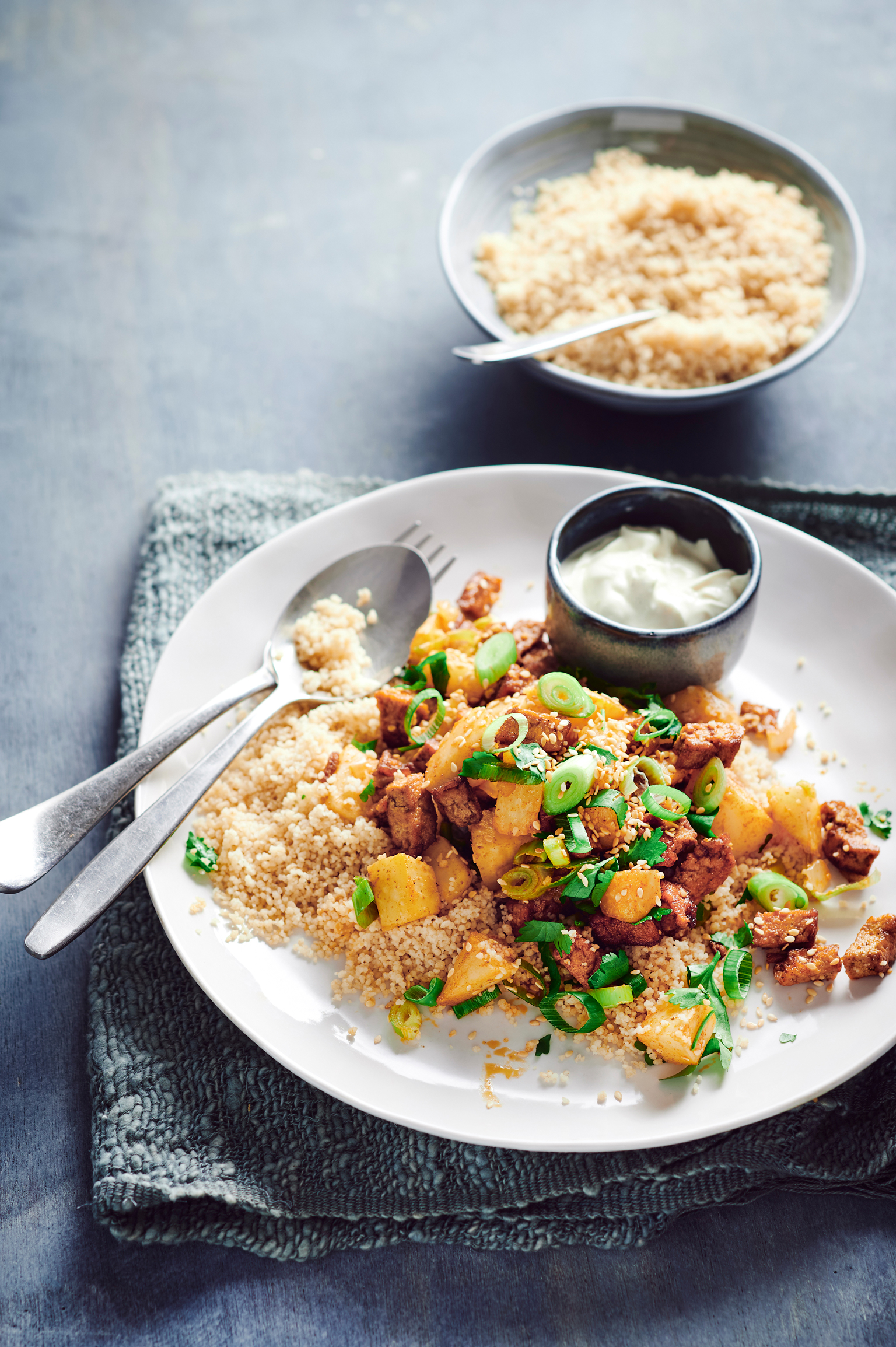 Roerbak van knolselderij en vegareepjes