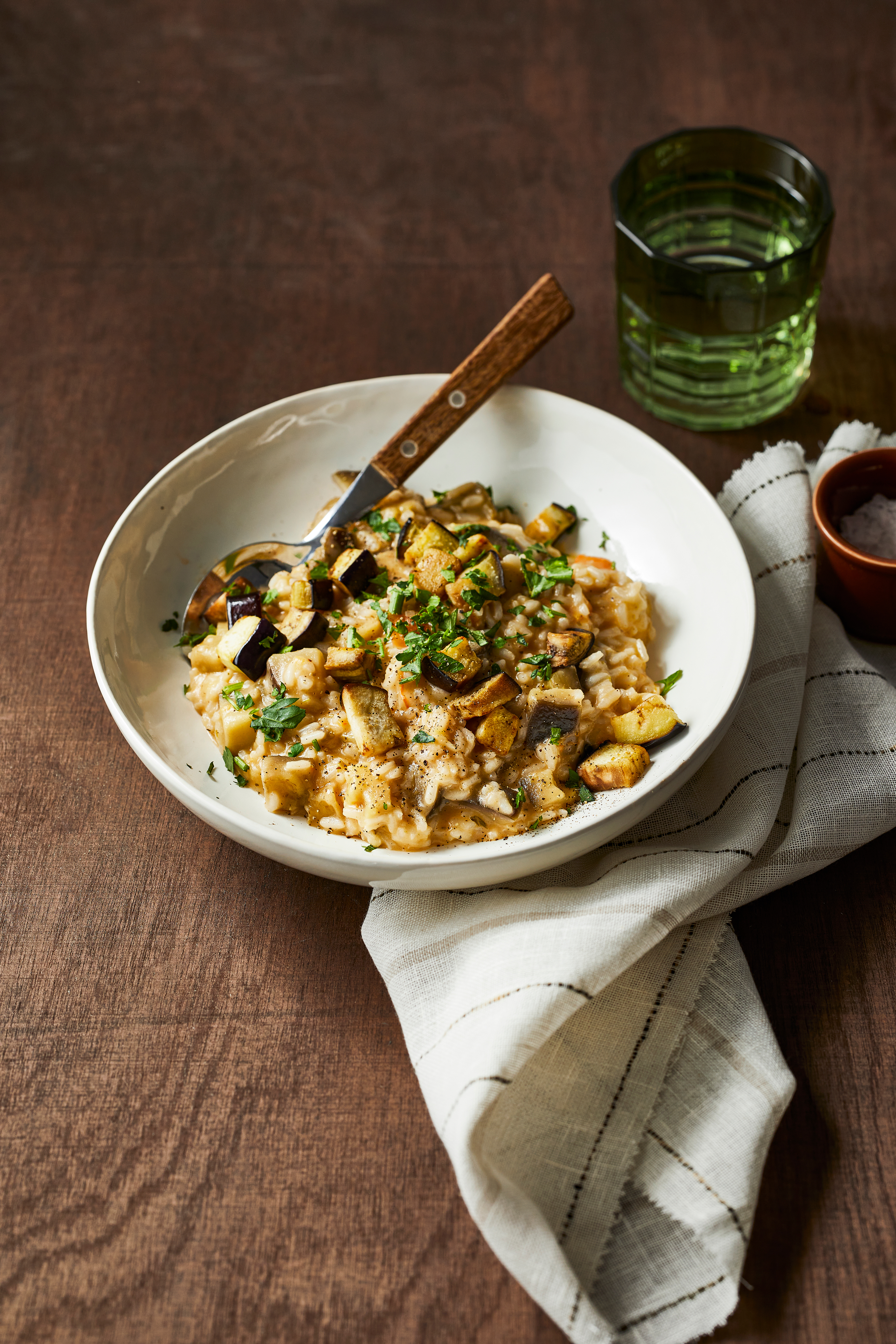 Risotto met aubergine en mozzarella