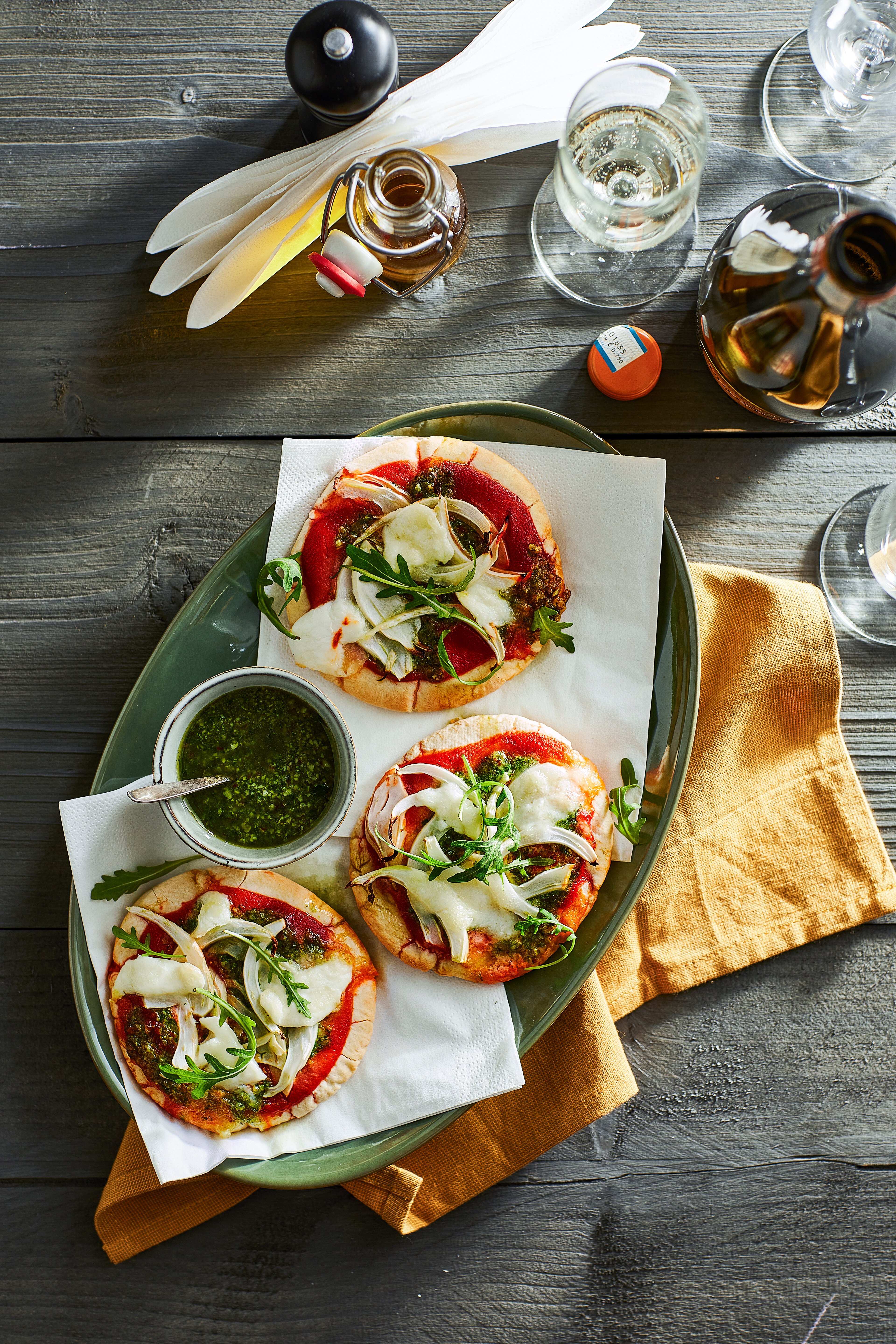 Pizzette met venkel en rucolapesto