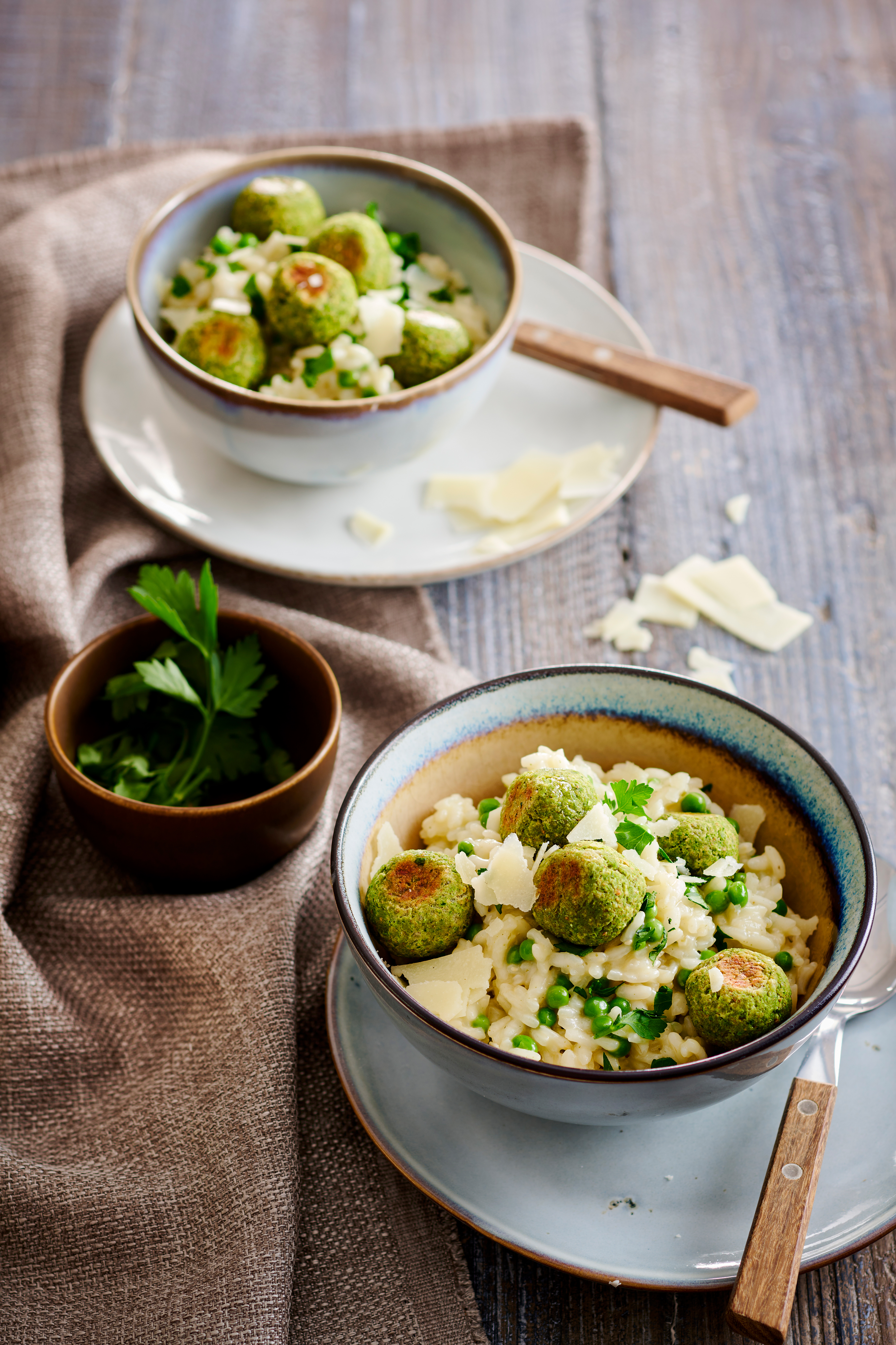 Risotto met doperwtenballetjes