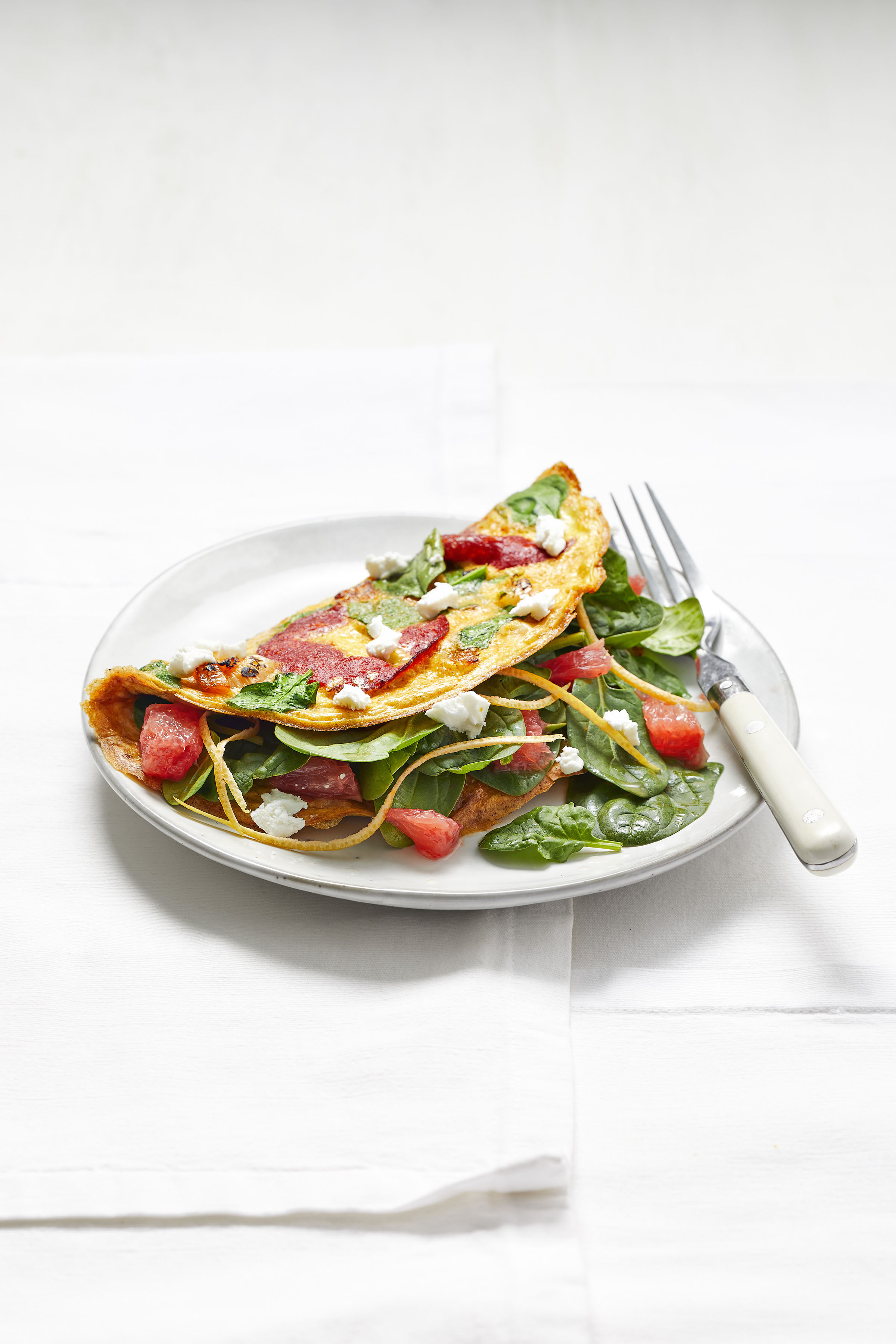 Spinazie-omelet met chorizo en grapefruit