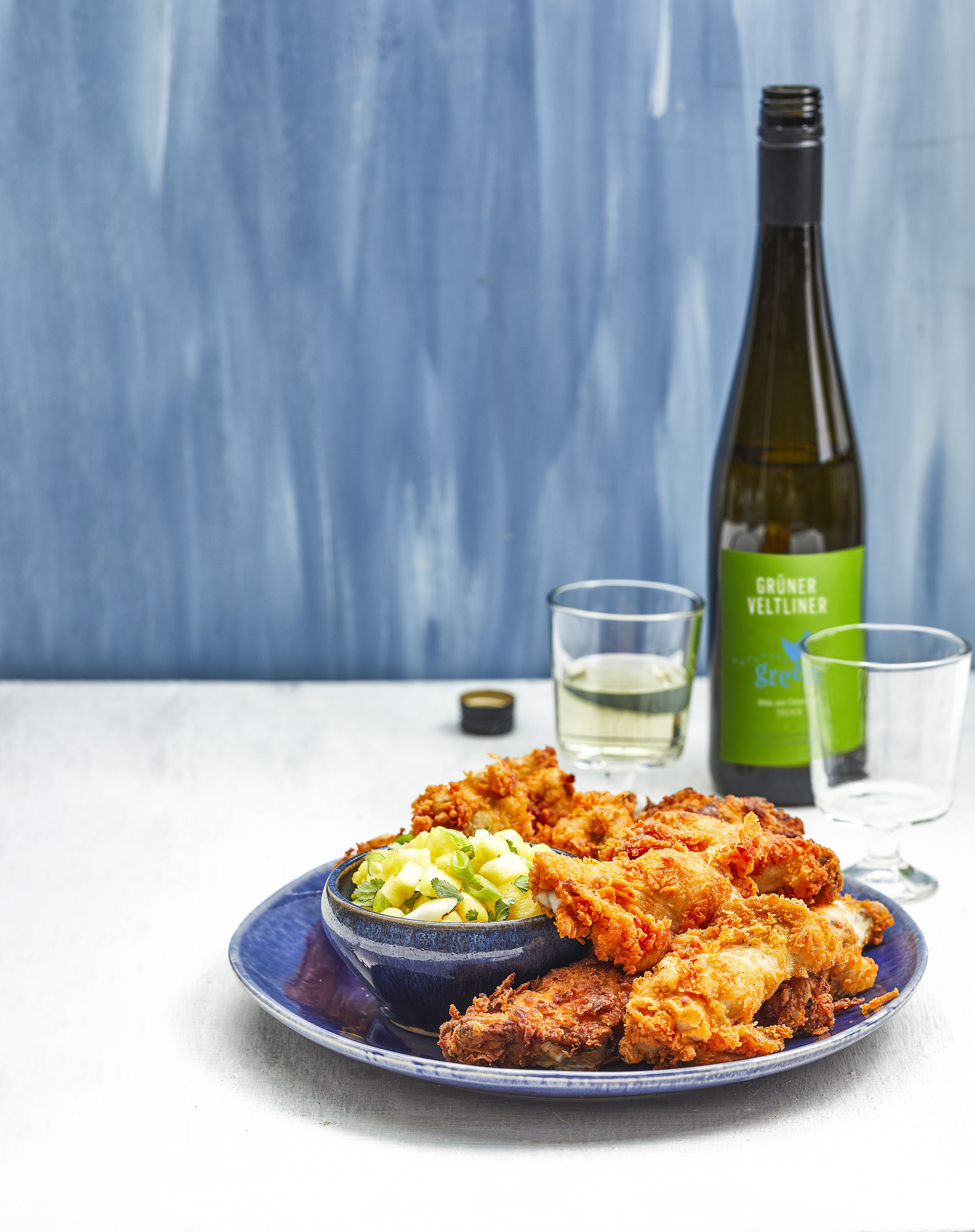 Krokante kip met ananassalsa