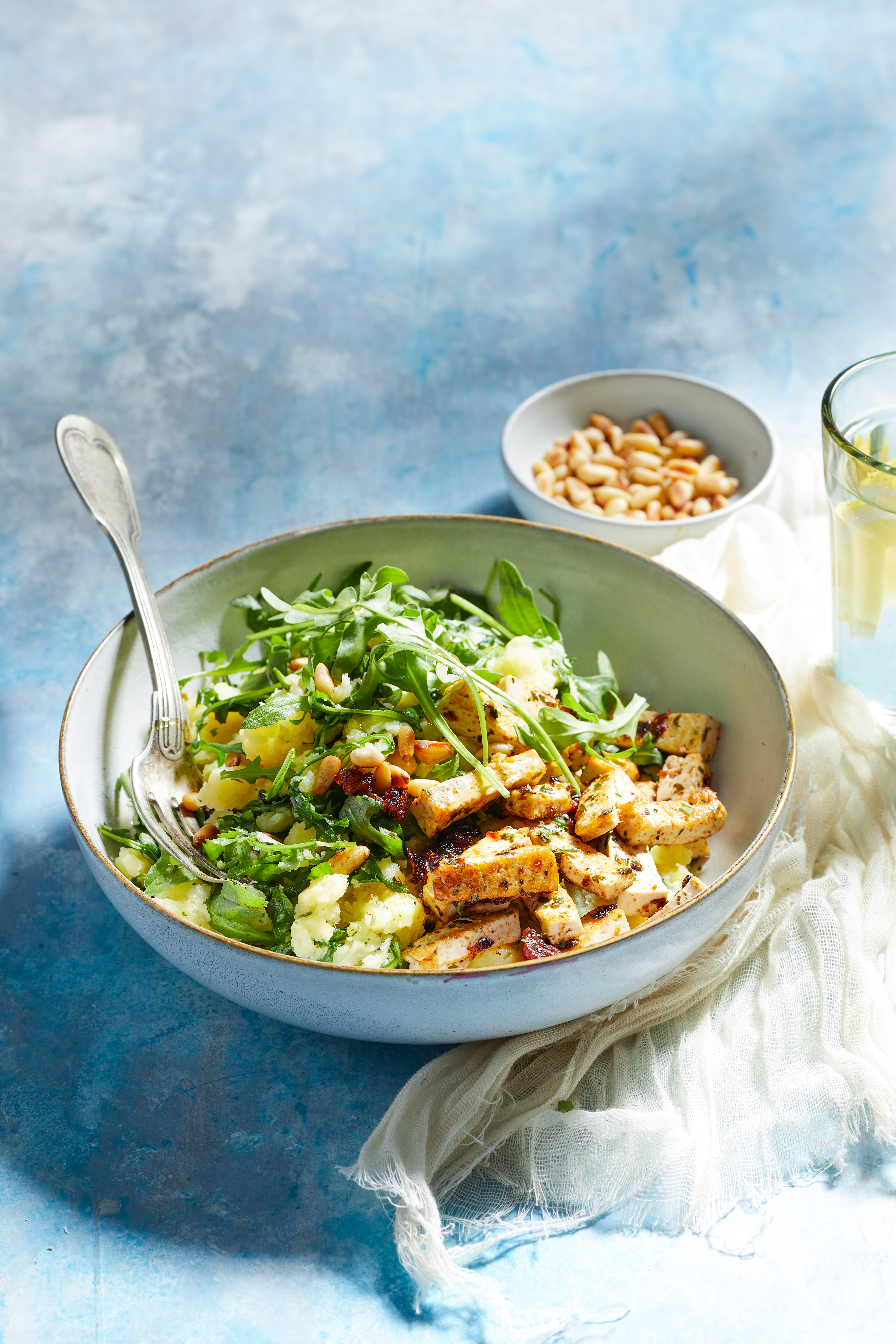 Rucolastamp met zongedroogde-tomatentofu