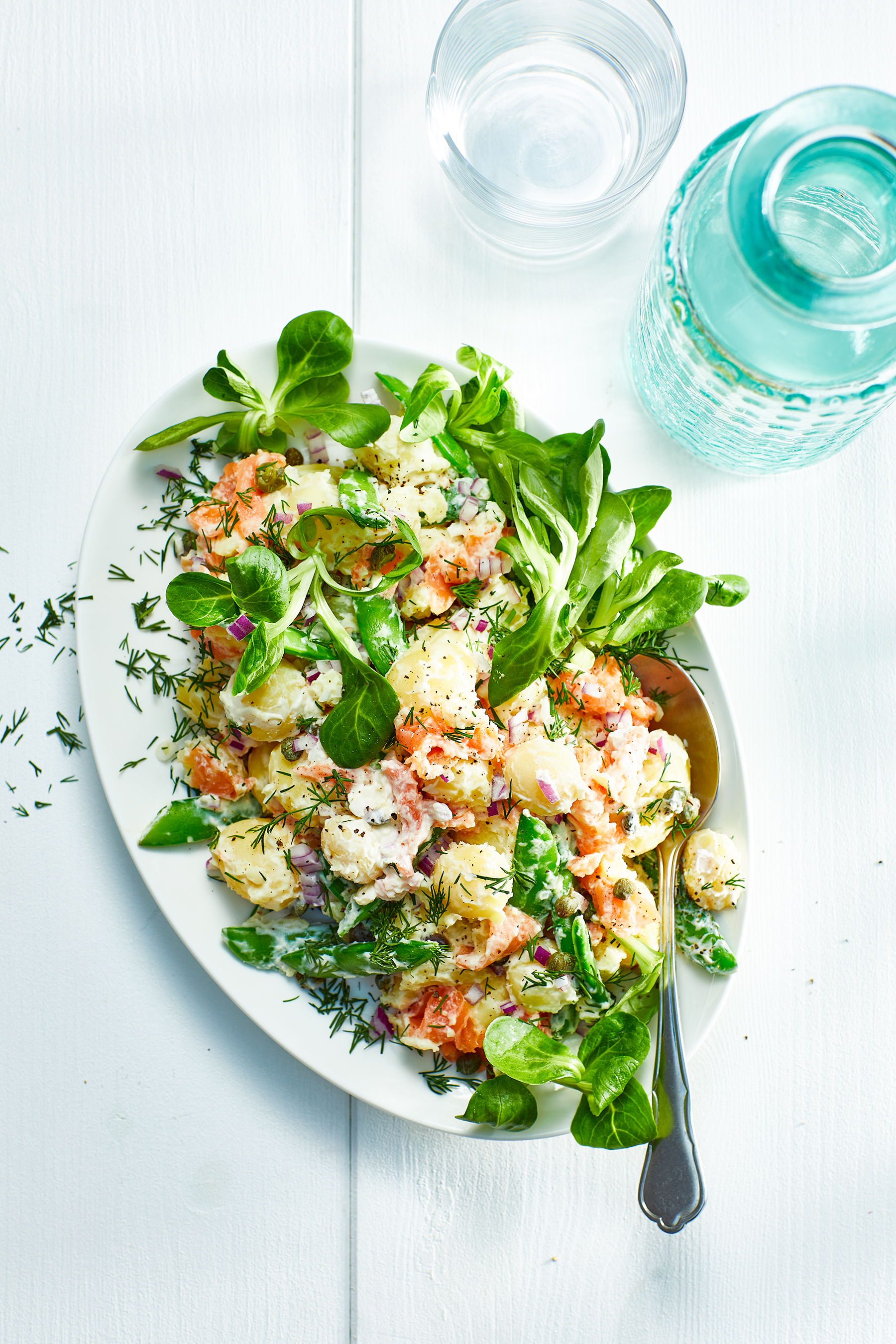 Romige krieltjessalade met zalm