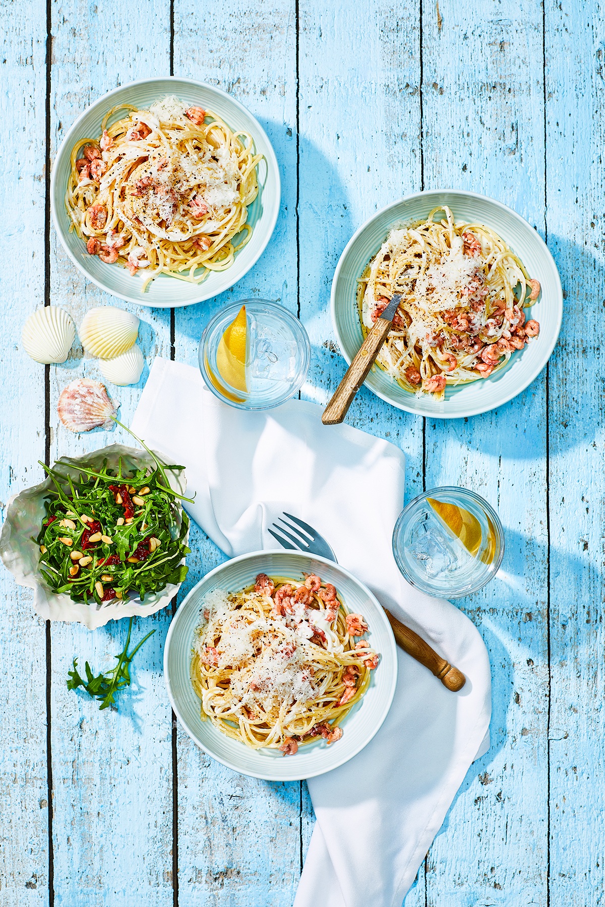 Spaghetti met citroensaus en Hollandse garnalen