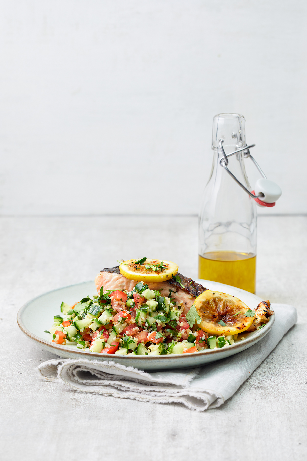 Tabouleh met gegrilde citroenzalm