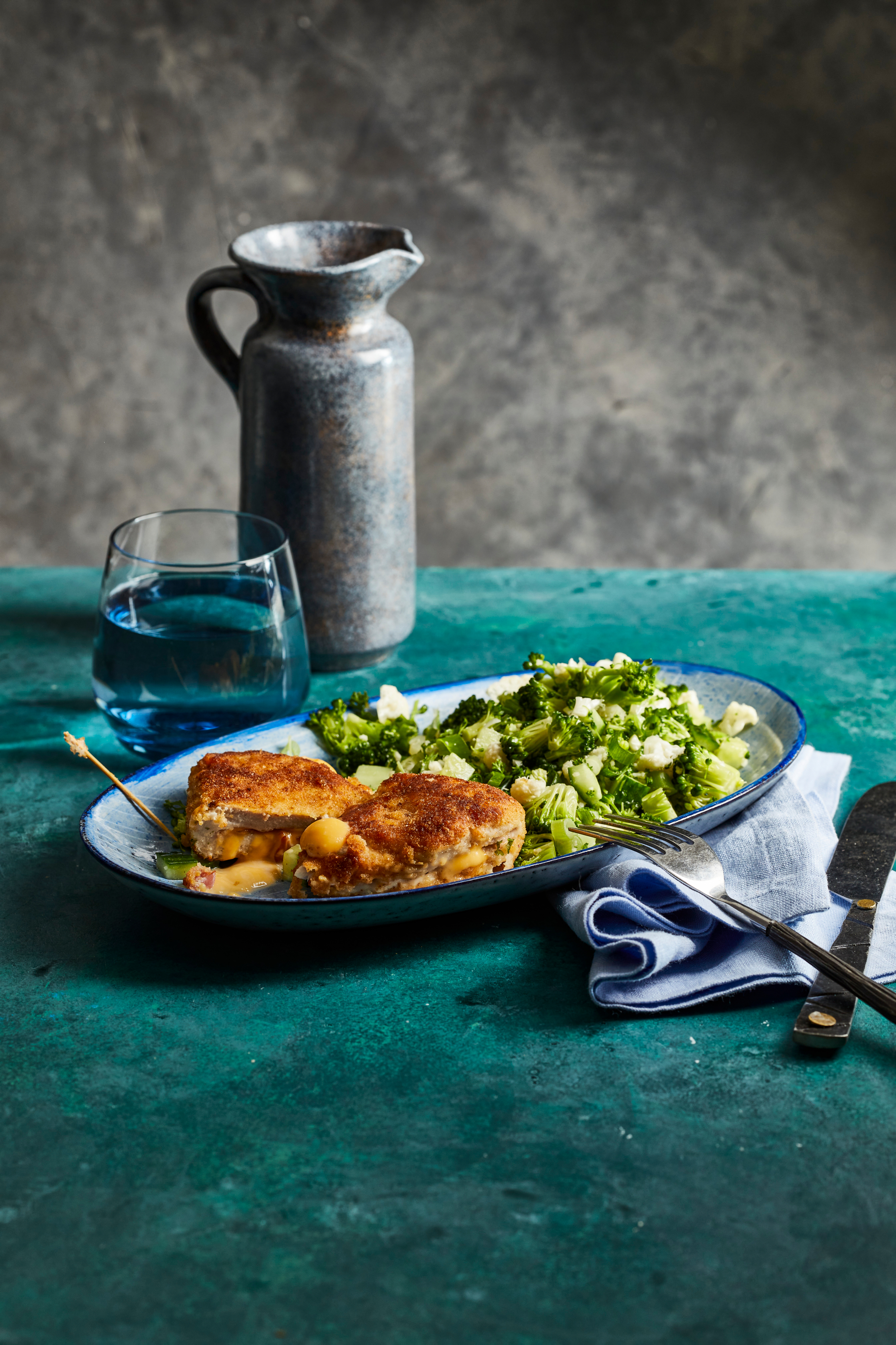 Cordon bleu met gerookte ham, cheddar en groenten-tabouleh