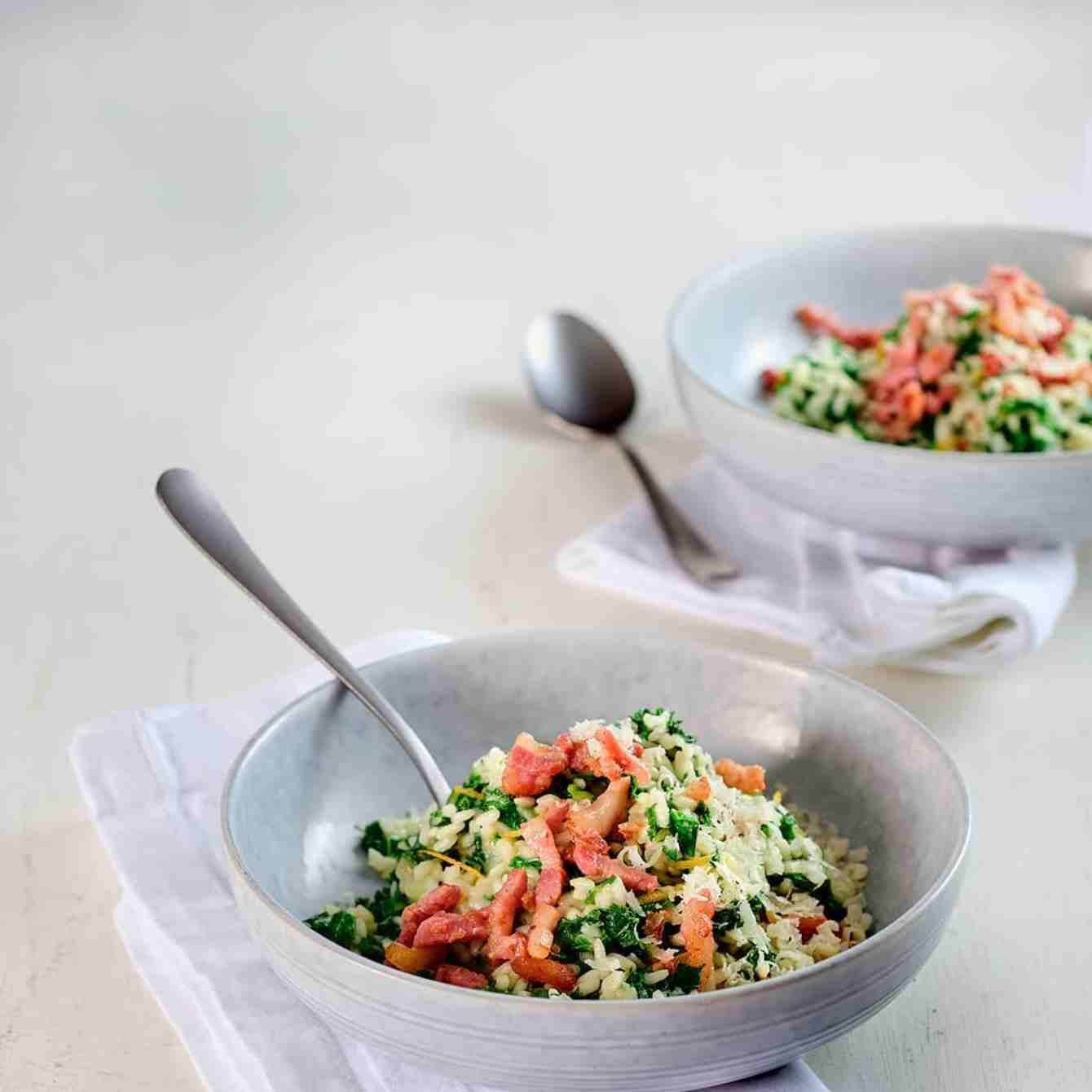 Boerenkoolrisotto met spekjes