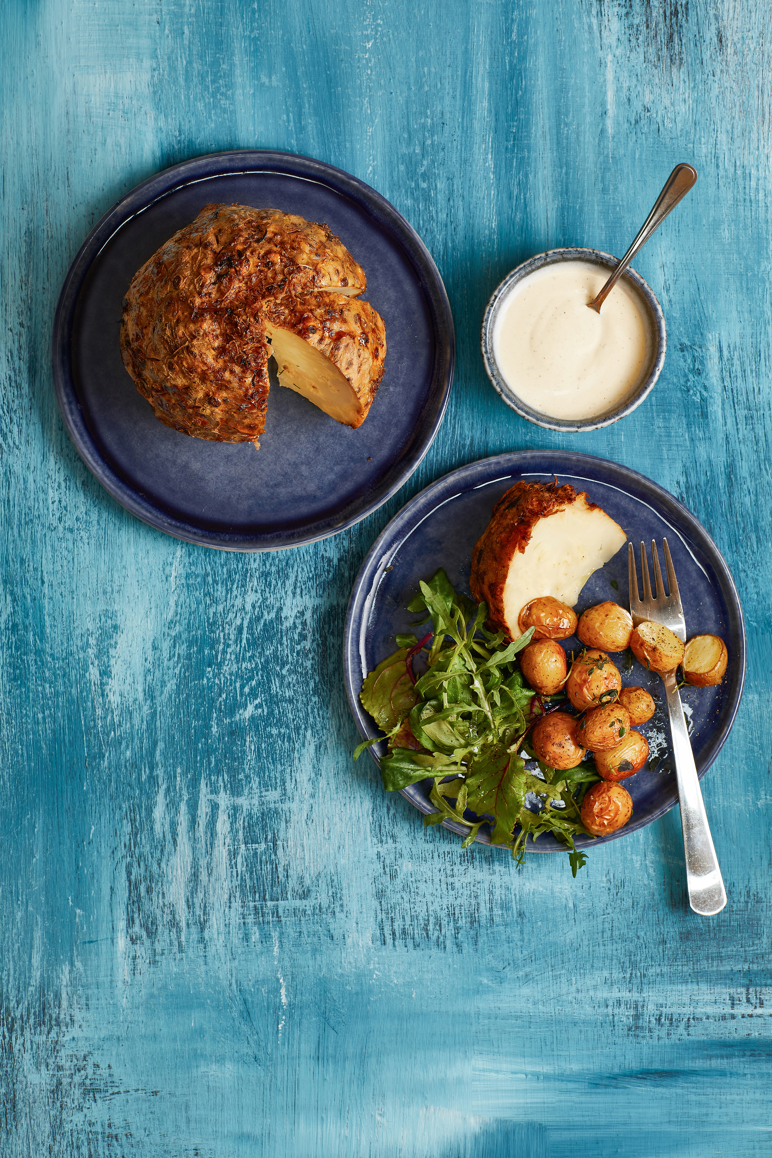 Knolselderij uit de oven met mosterdjus