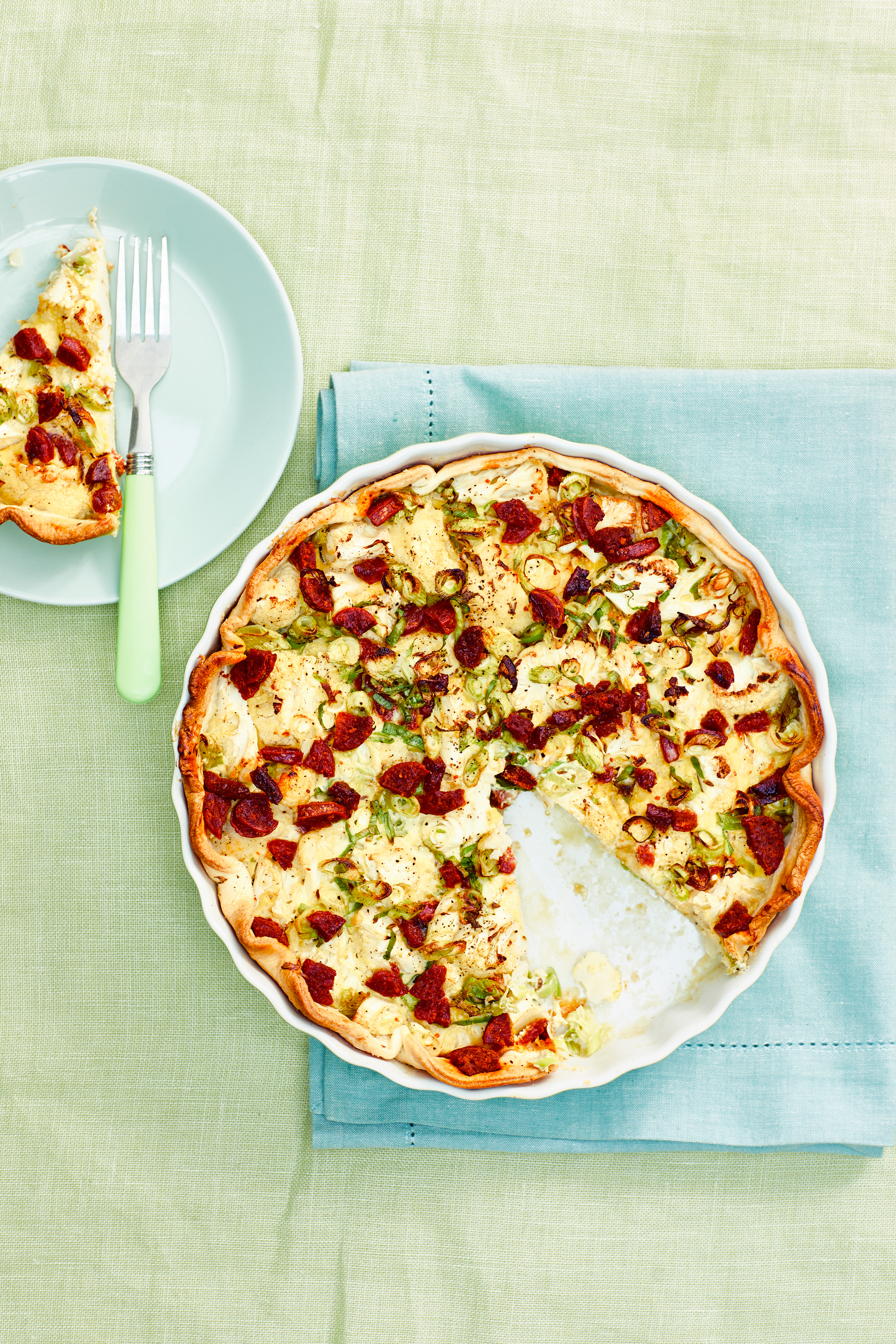 Bloemkoolquiche met chorizo