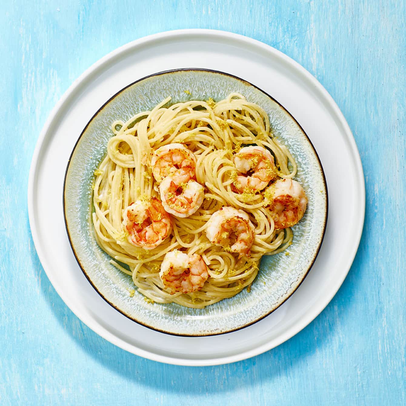 Spaghetti met romige citroensaus en garnalen