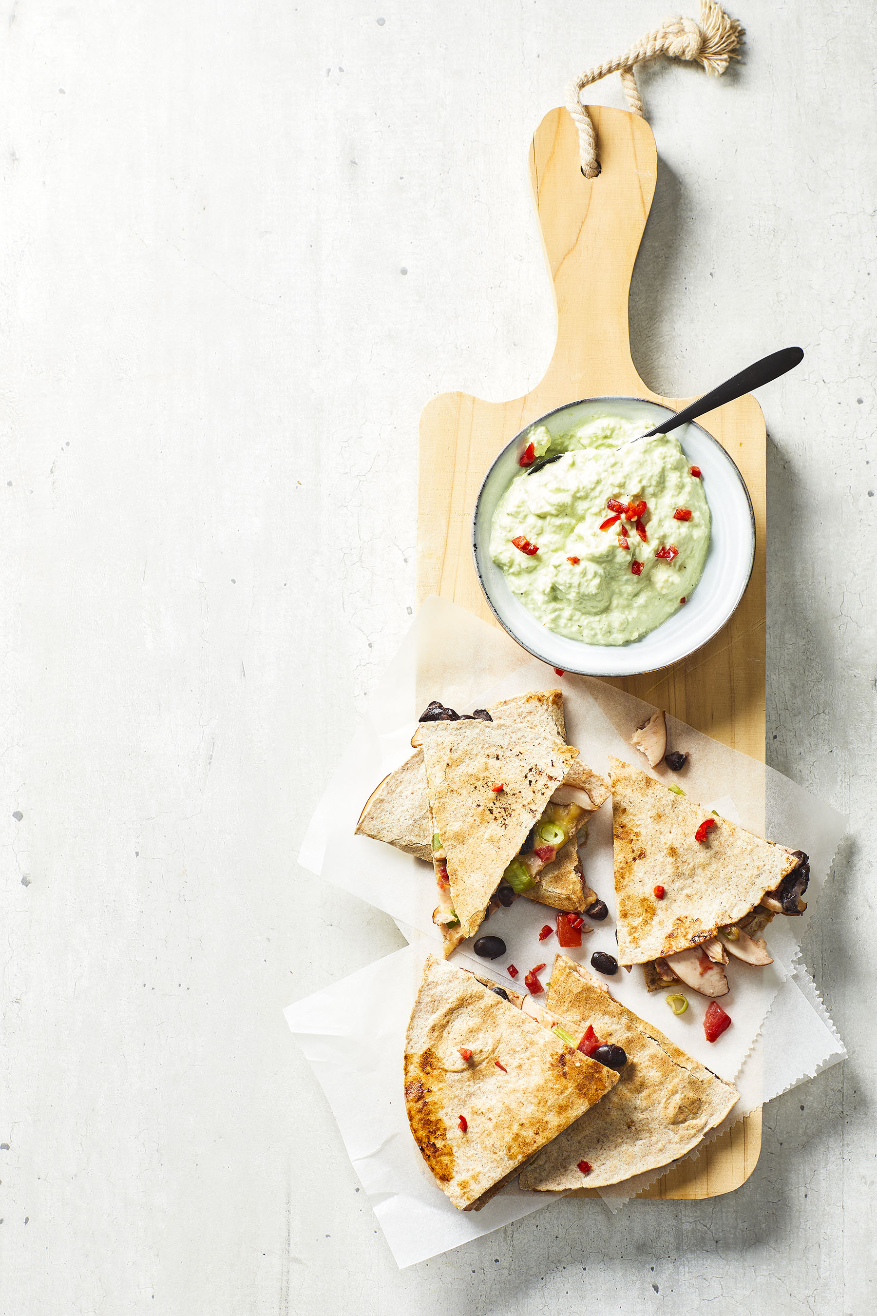 Quesadilla's met gerookte kip