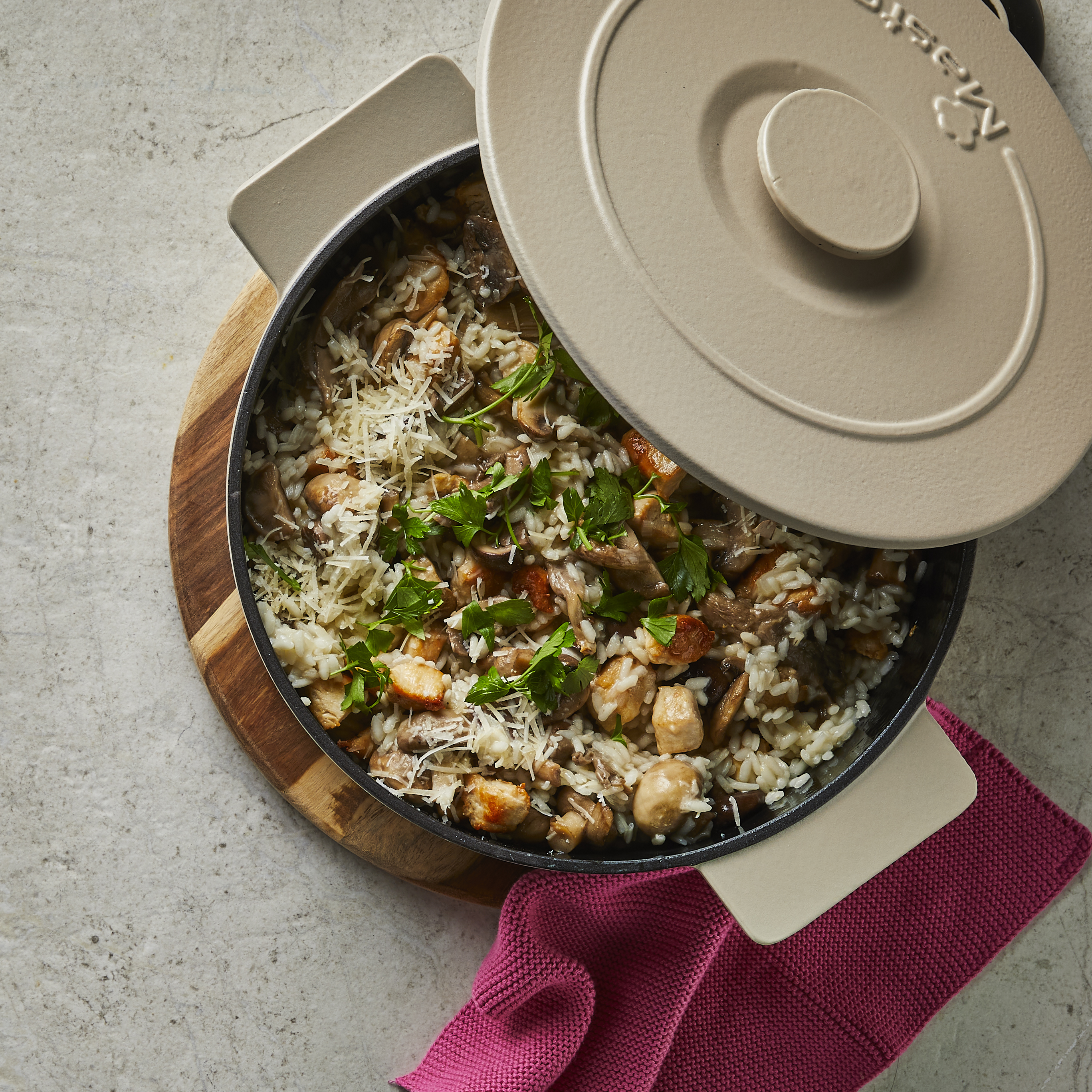 Risotto met kip en paddenstoelen