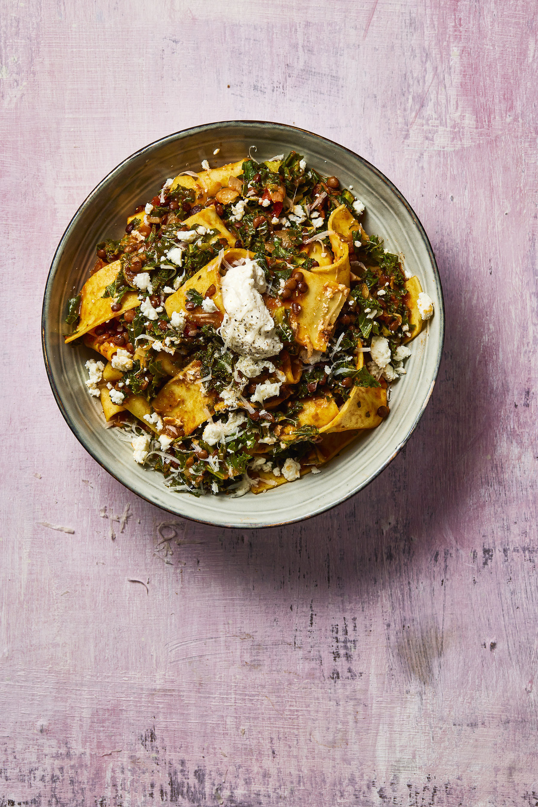 Lasagnette met linzen en boerenkool