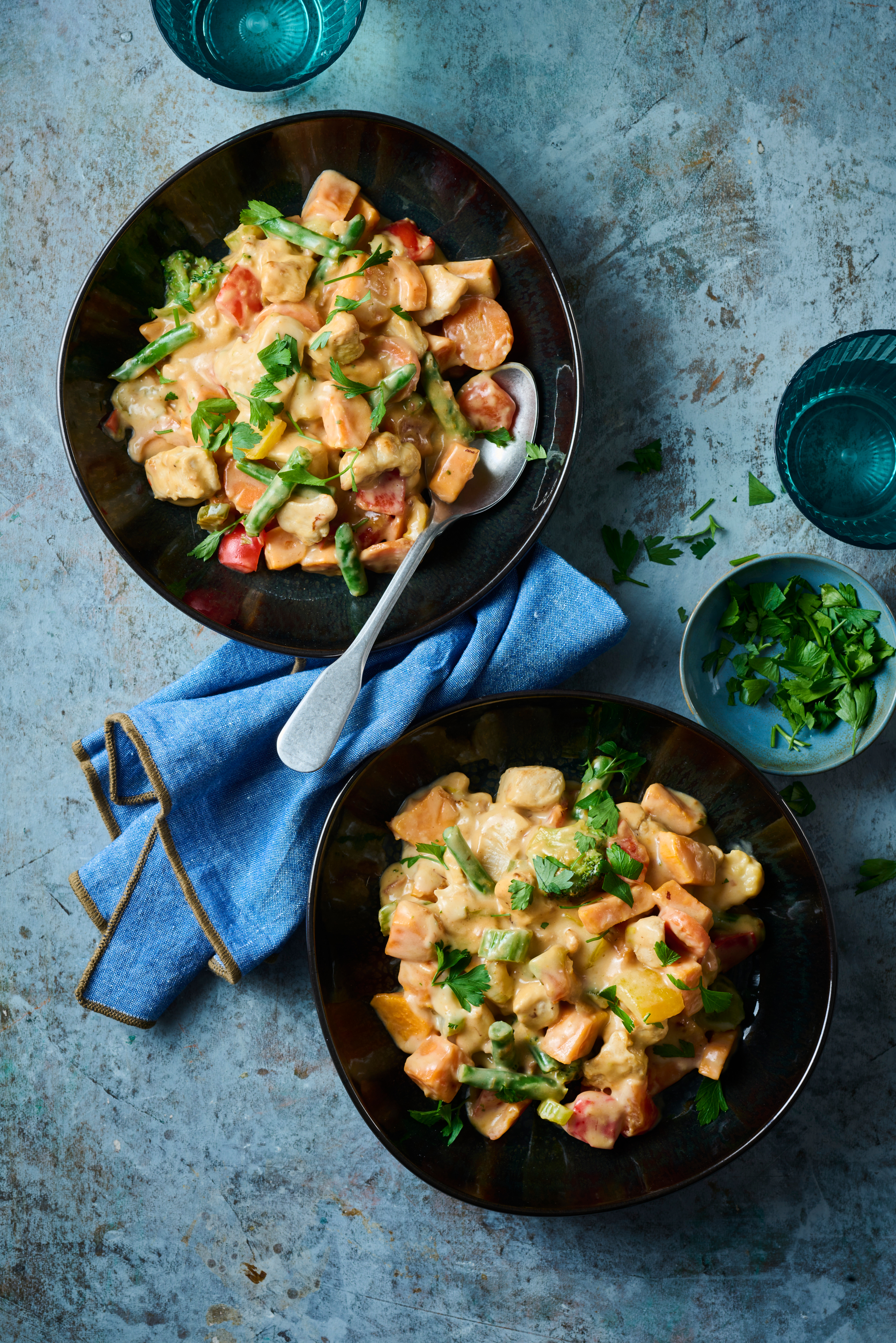 Aardappelstoof met kip en groenten