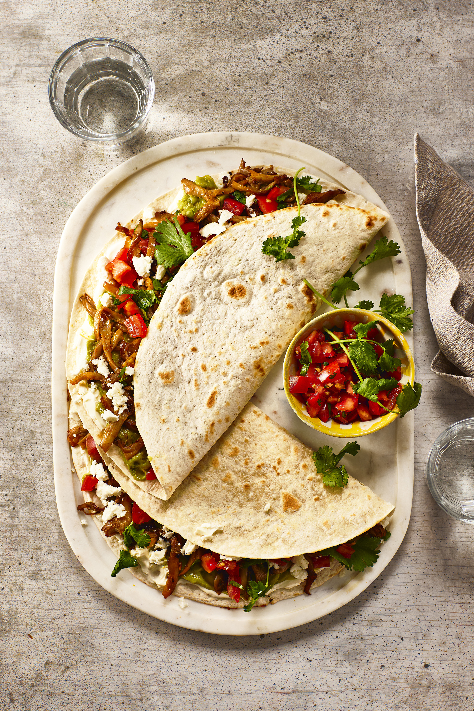 Tortilla's met pulled oesterzwammen