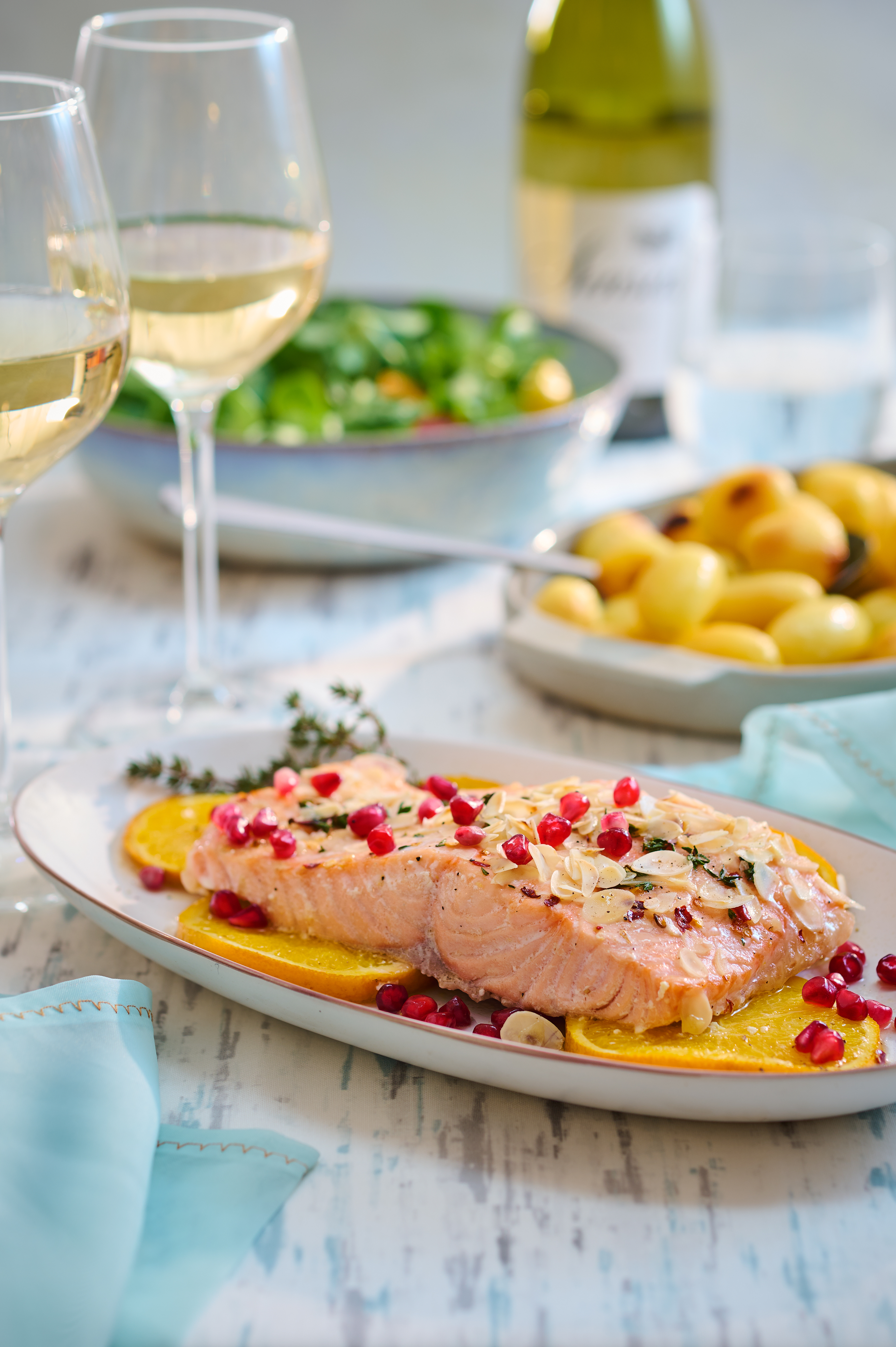 Zalm met sinaasappel en granaatappel