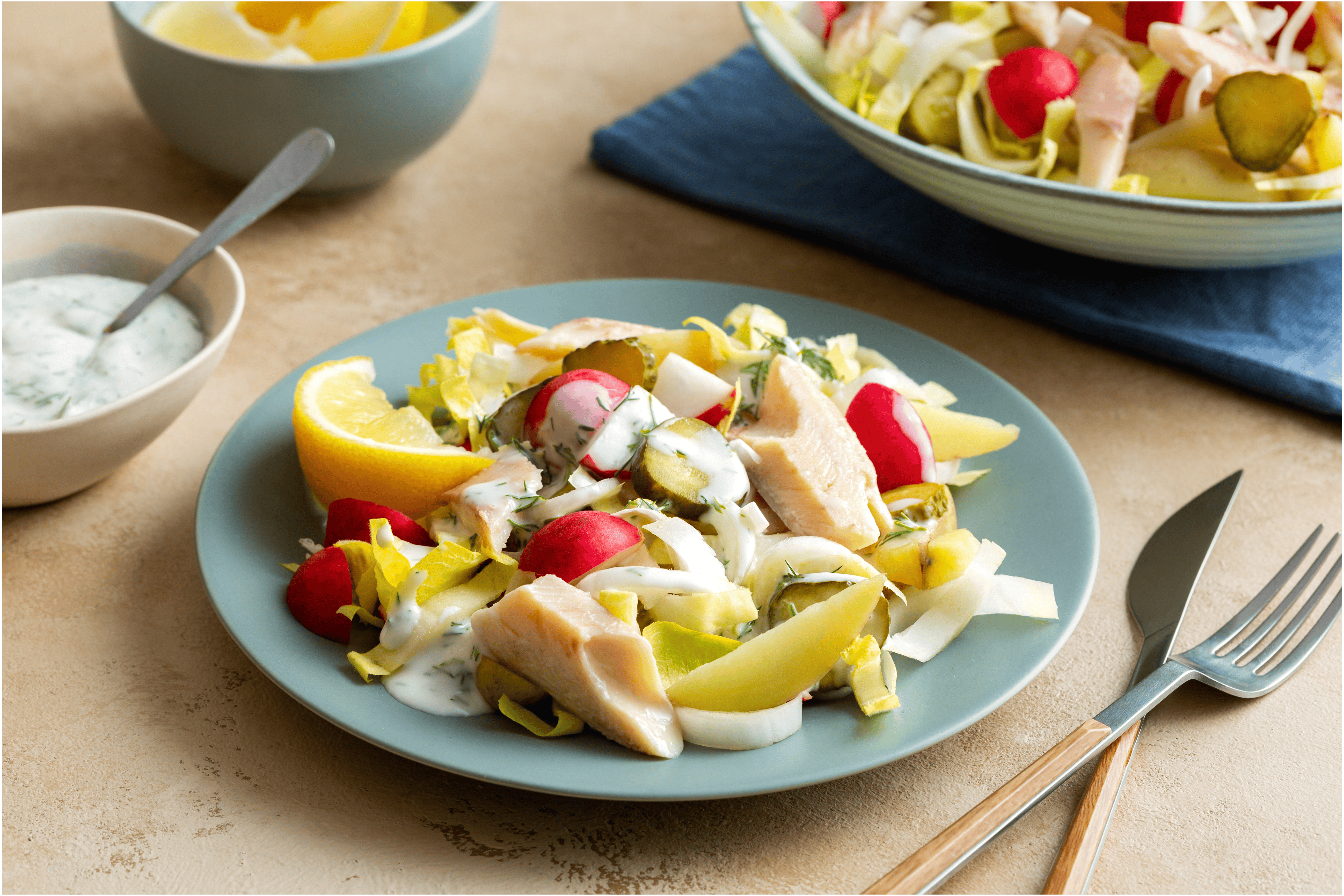 Forelfilet met aardappel witlofsalade