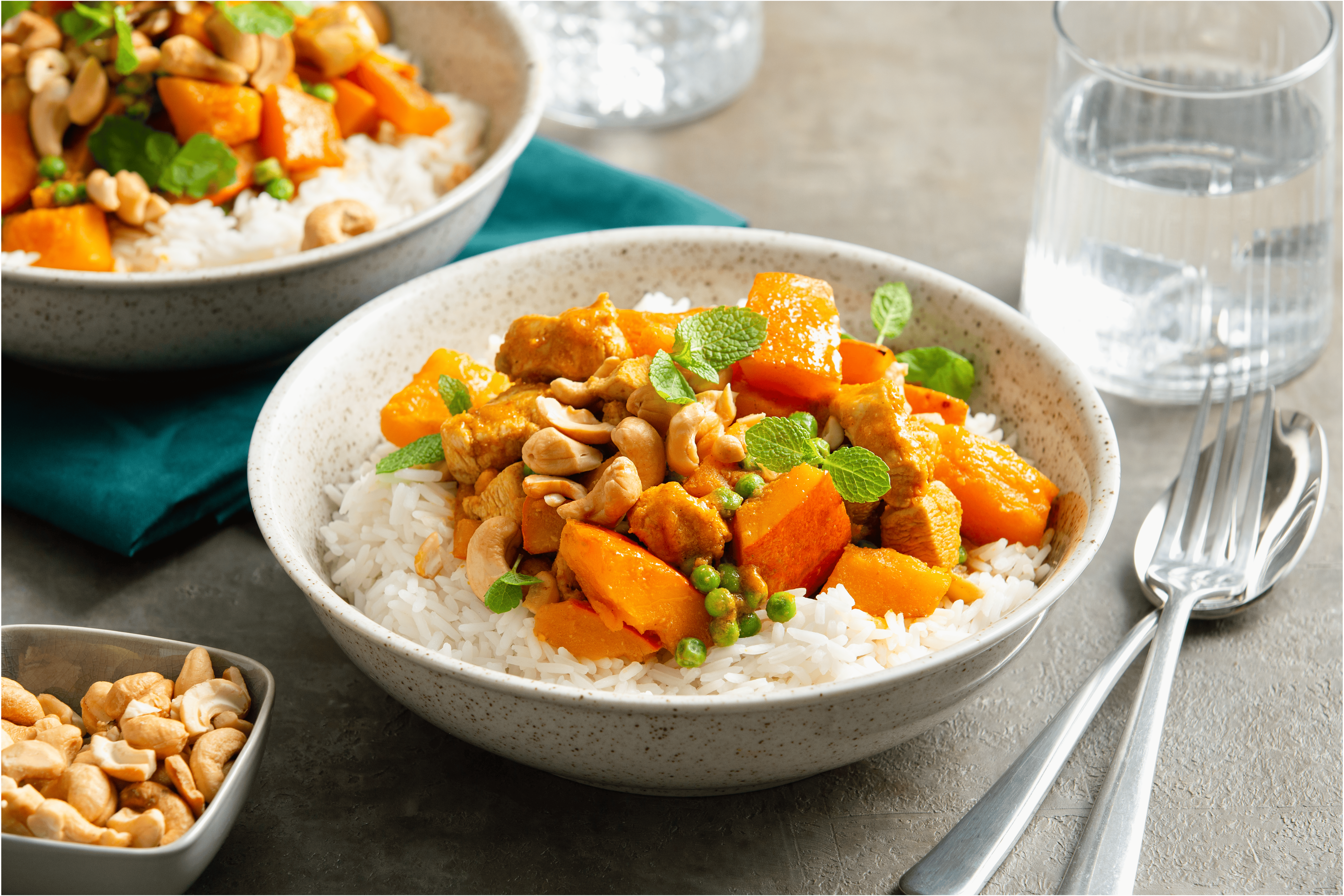 Pompoencurry met kip en munt