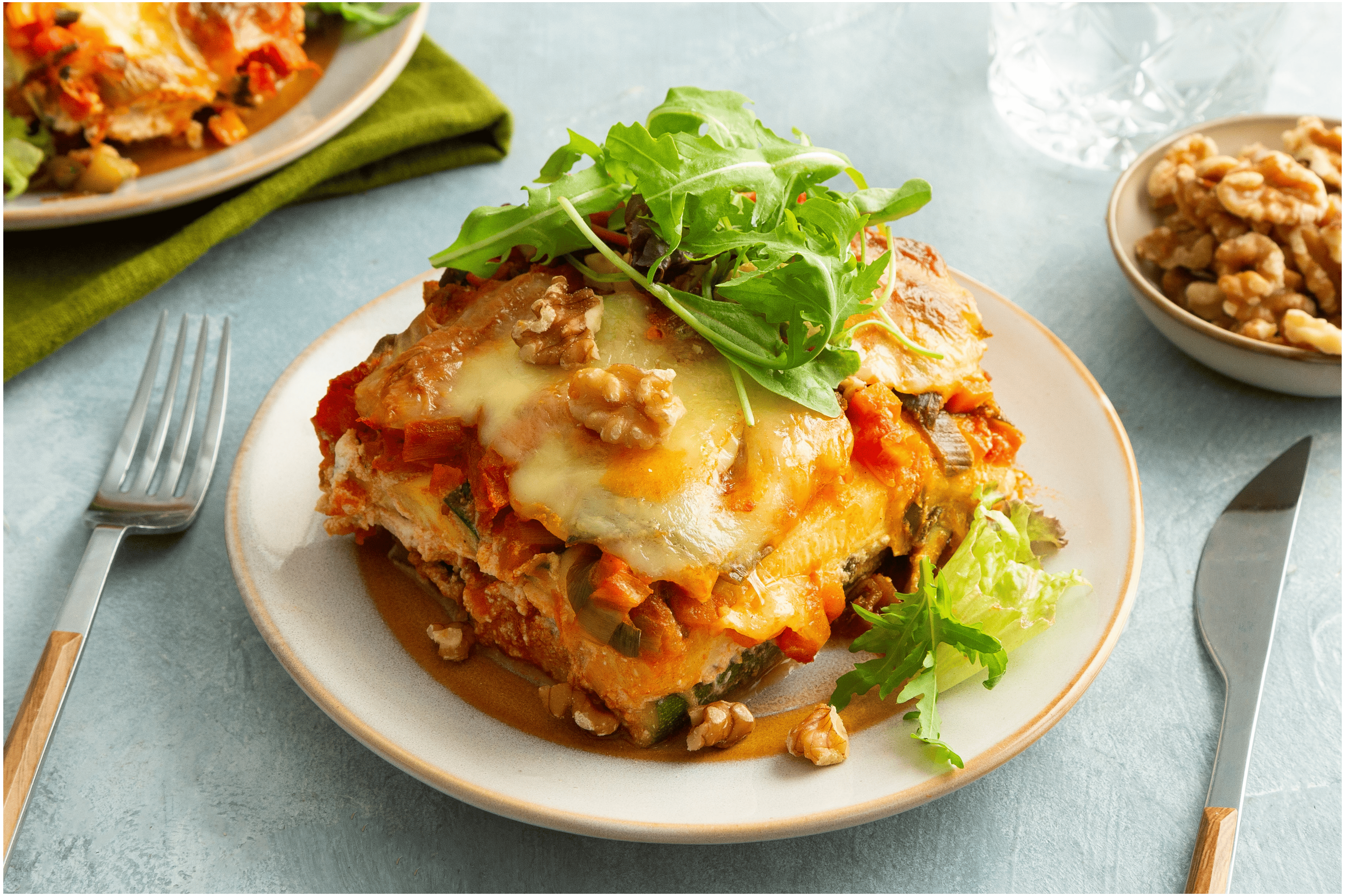 Courgette lasagne met rucola