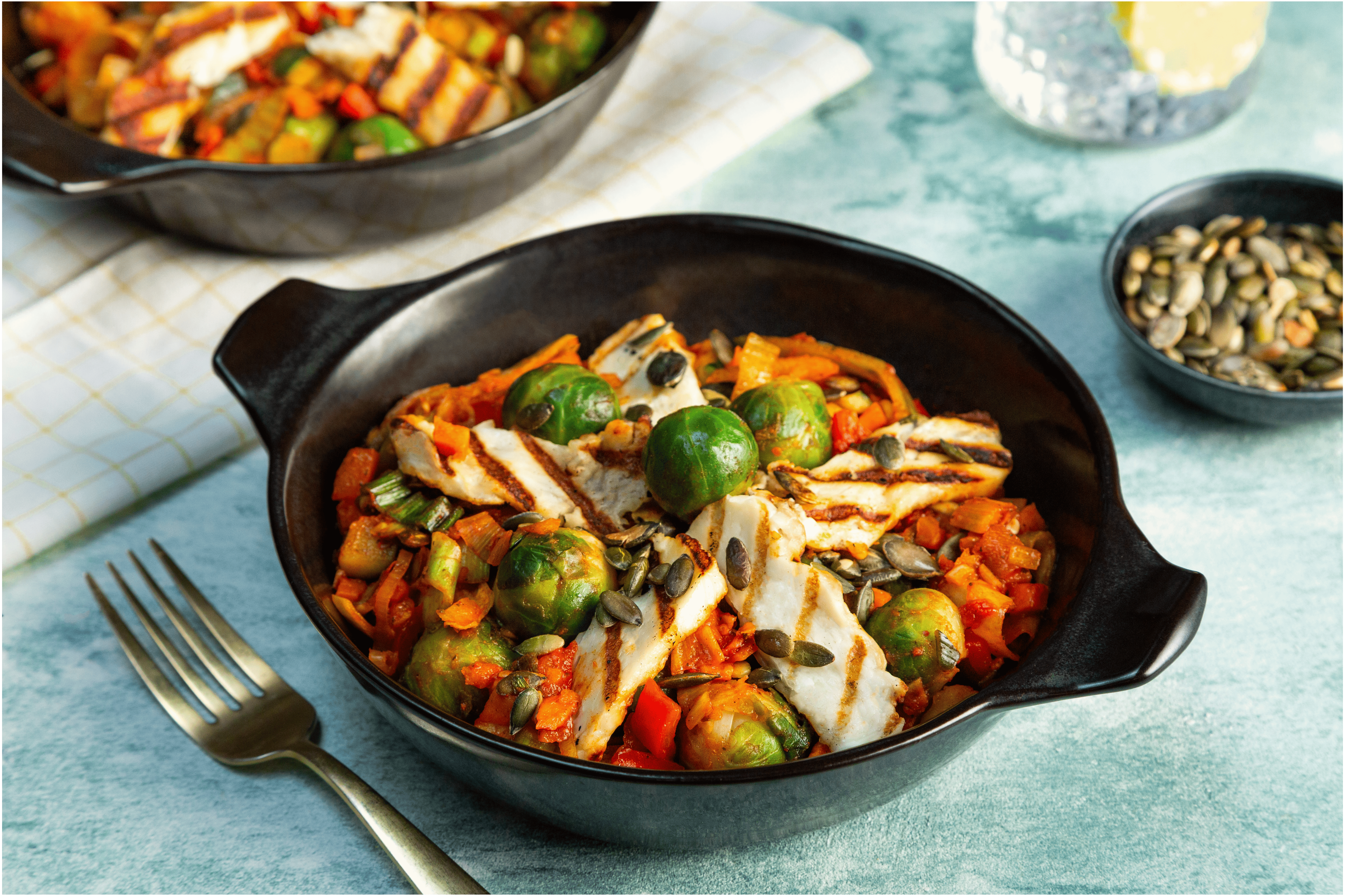 Spruitenstoof met halloumi