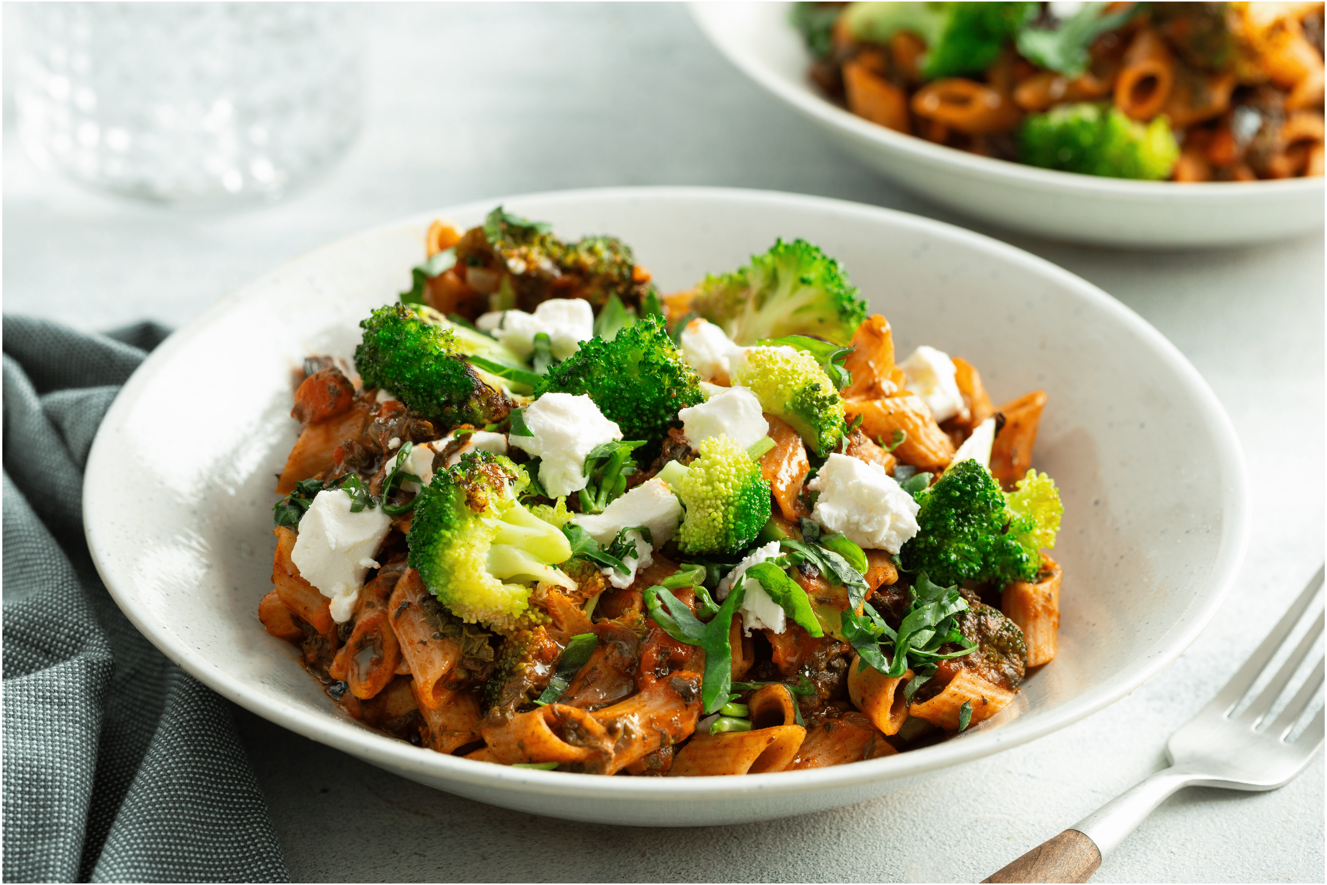 Penne met spinazie en broccoli