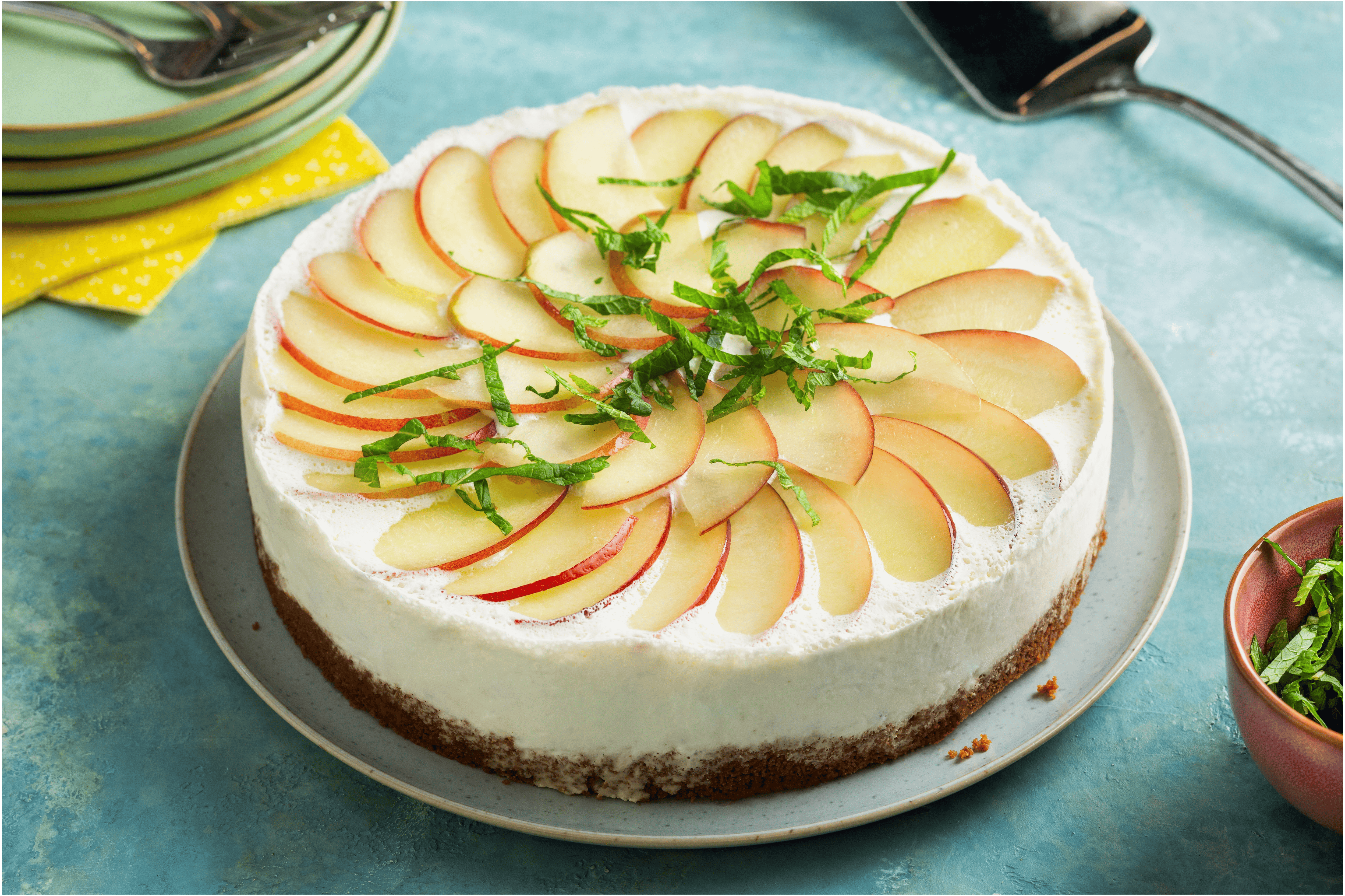 Nectarine cheesecake met munt