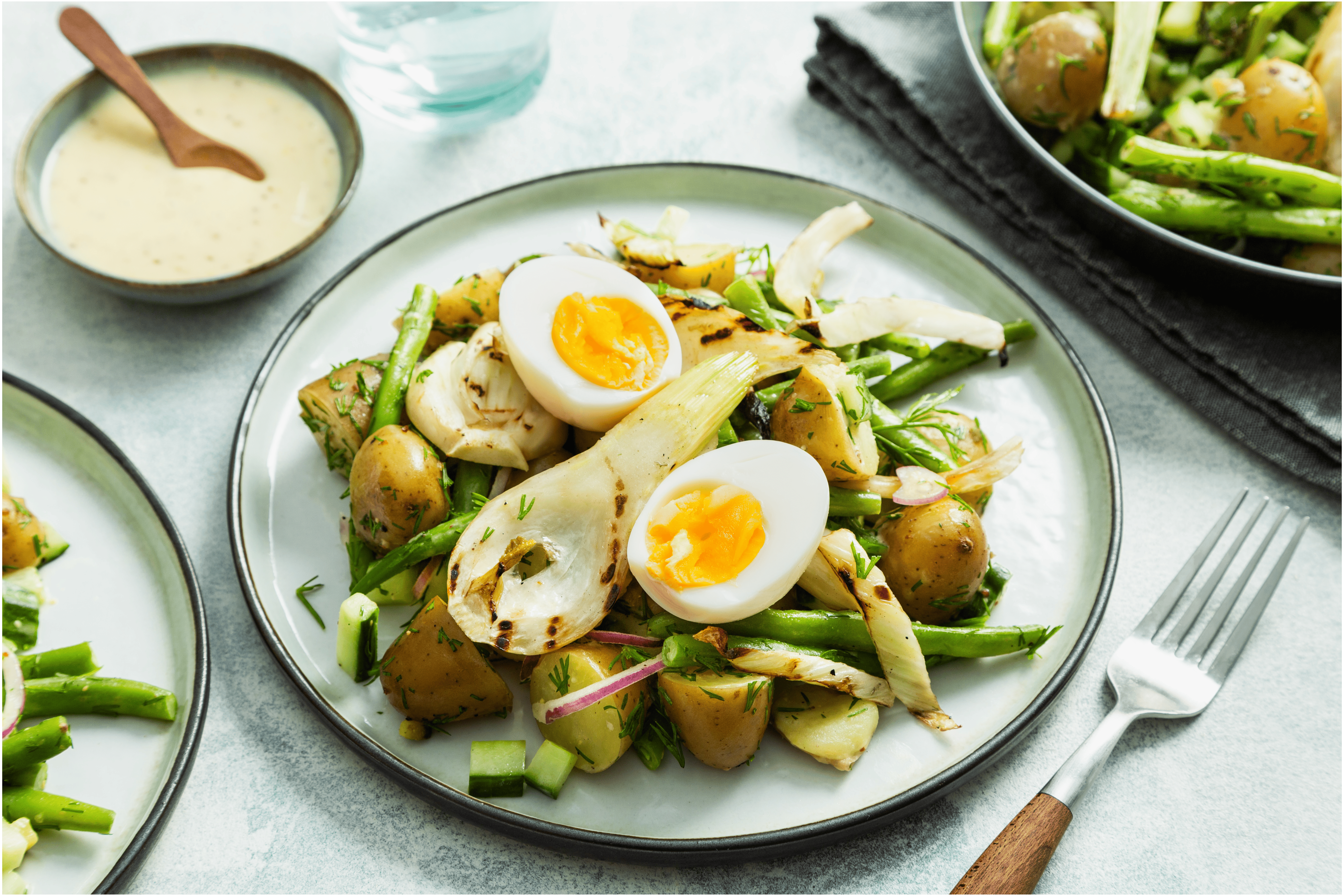 Lauwwarme aardappelsalade met groene bonen en venkel