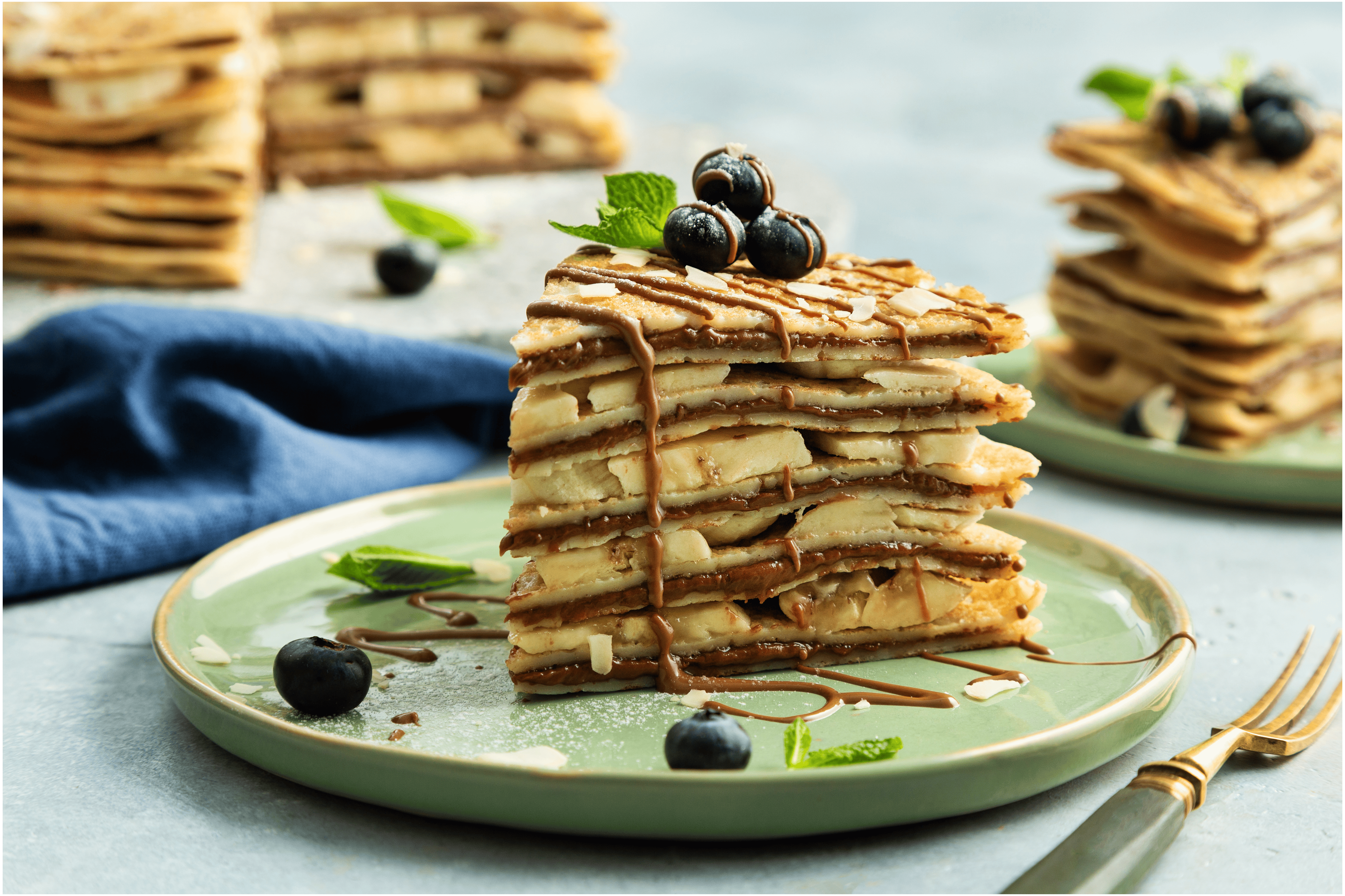 Pannenkoekentaart met blauwe bessen