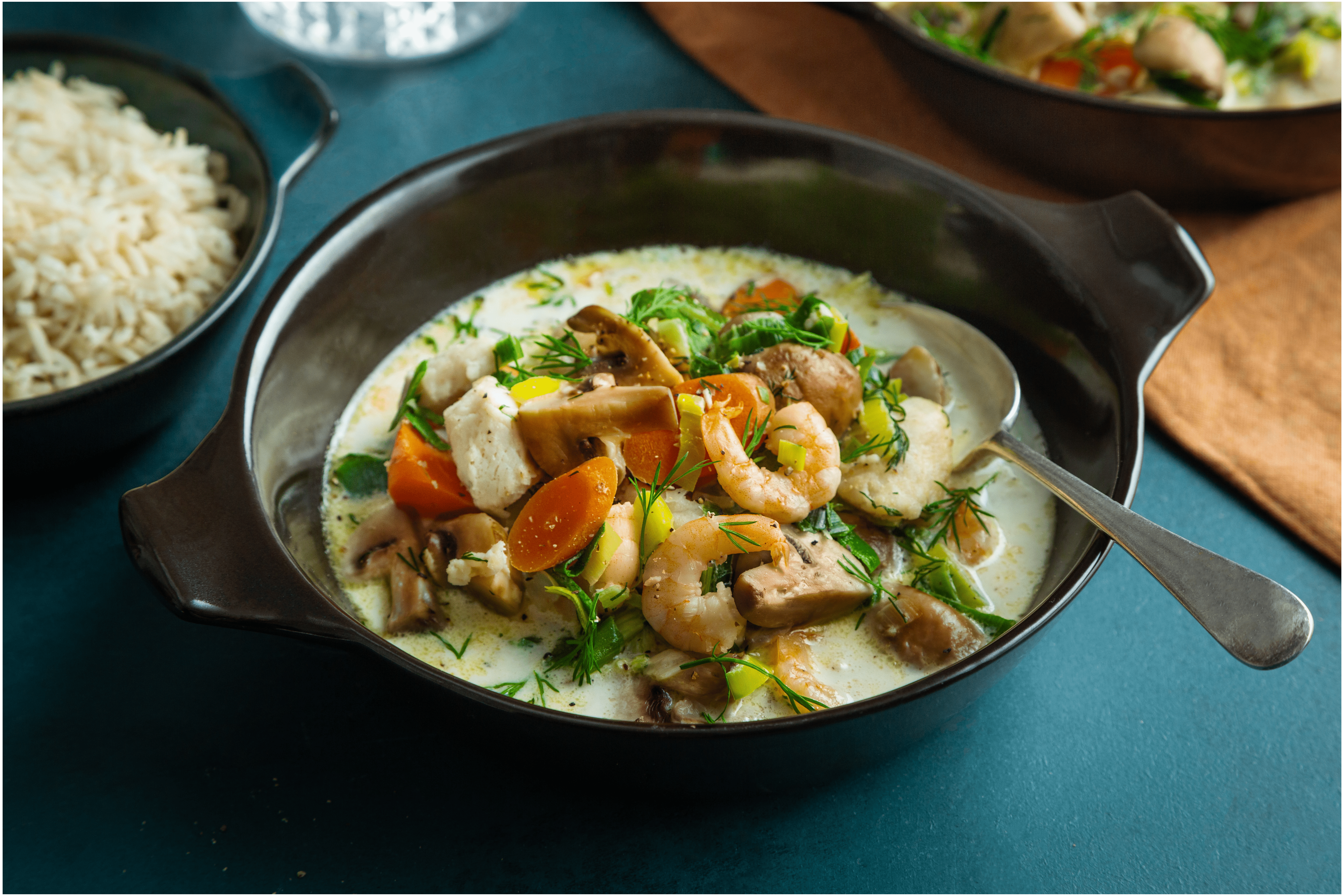 Romig vispotje met tilapia en garnalen