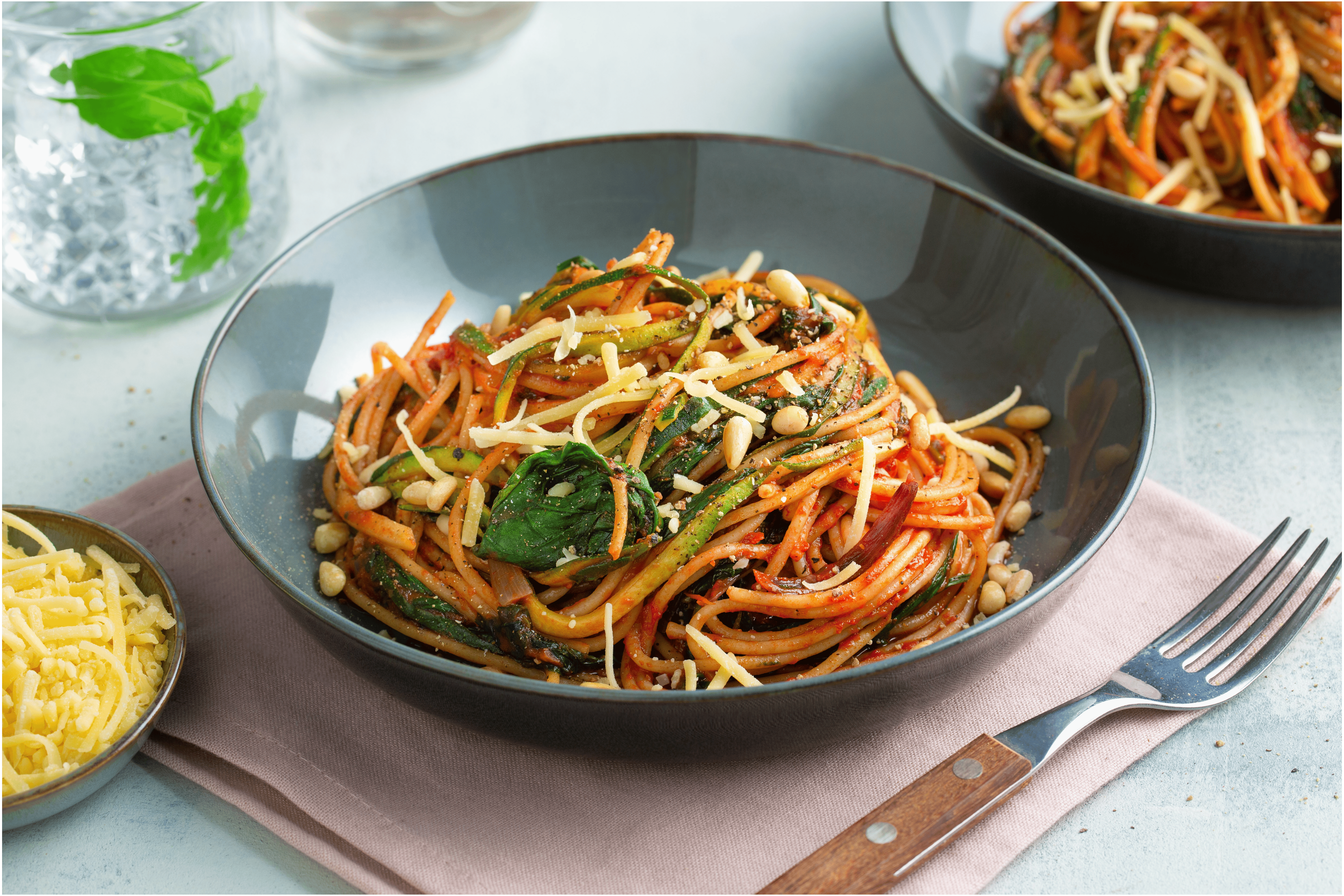 Spaghetti met courgette en spinazie