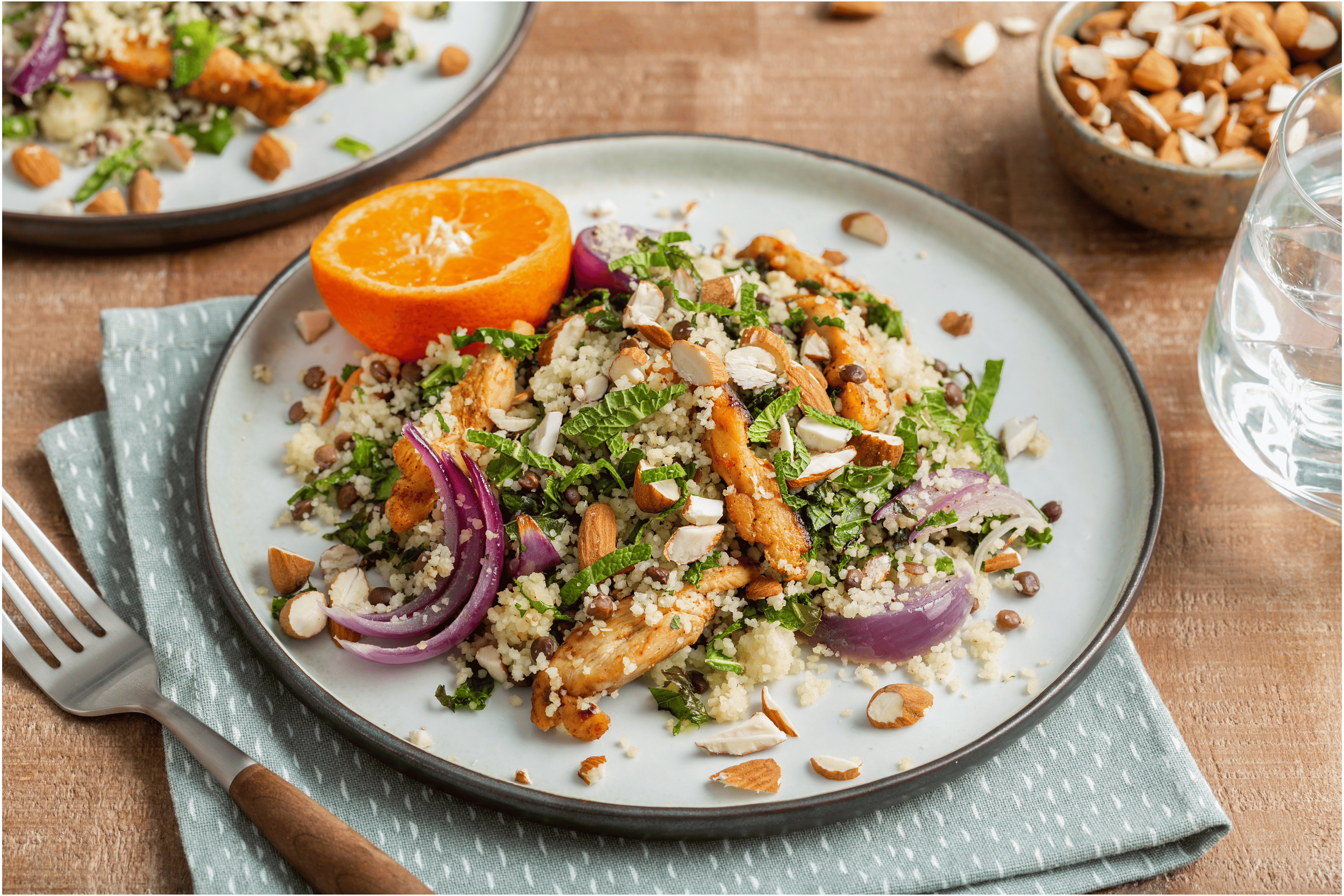 Couscous met boerenkool, linzen en kruidige kip
