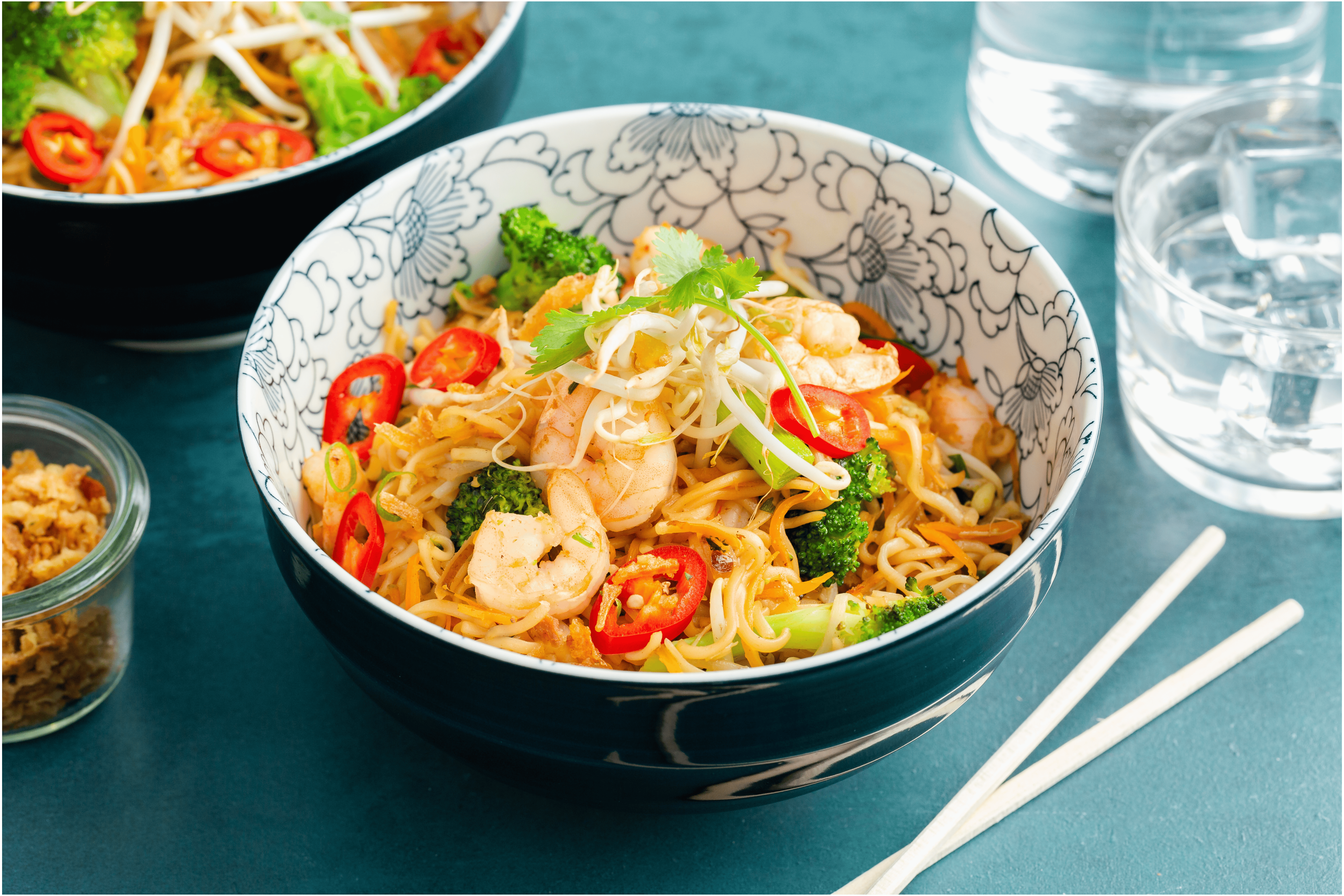 Soba teriyaki noodles met garnalen