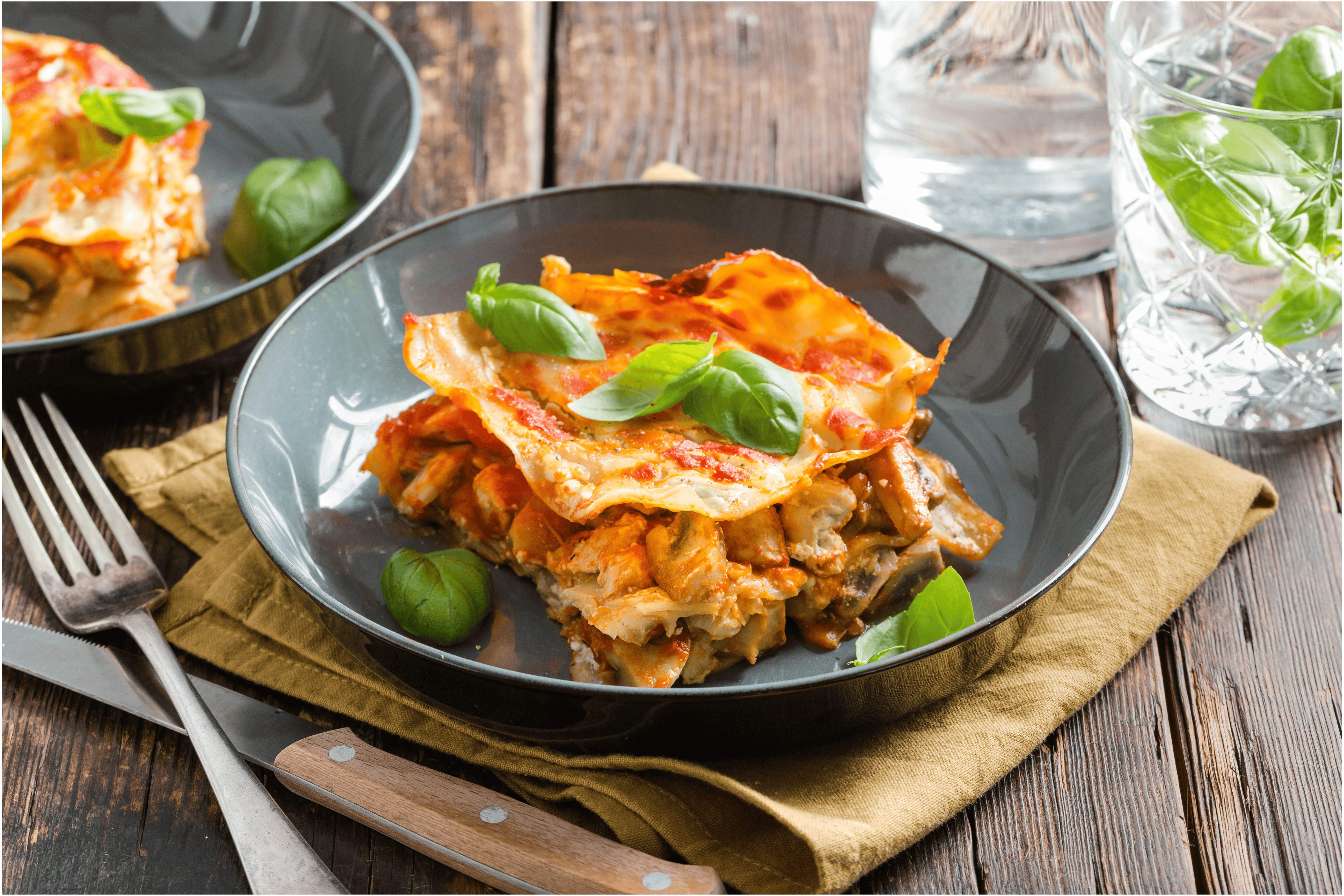 Romige lasagne met kip en champignons